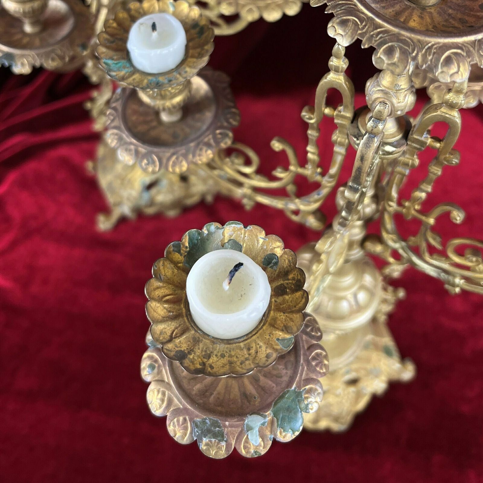 Pair Of Antique Candelabras, French Baroque Candlestick Holders photo vintage
