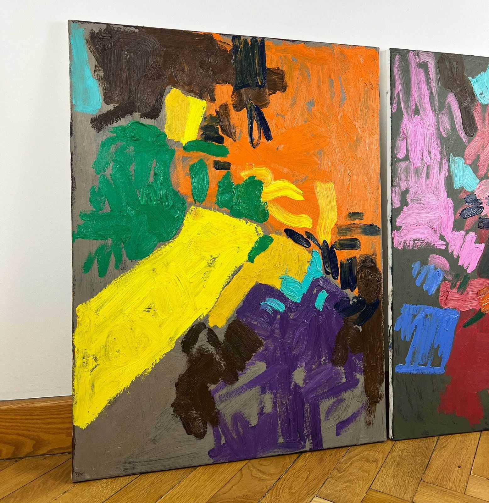 Set Of 2 Original Abstract Oil Paintings, Contemporary Art, Colorful Abstract Art, Modern Wall Art photo furniture