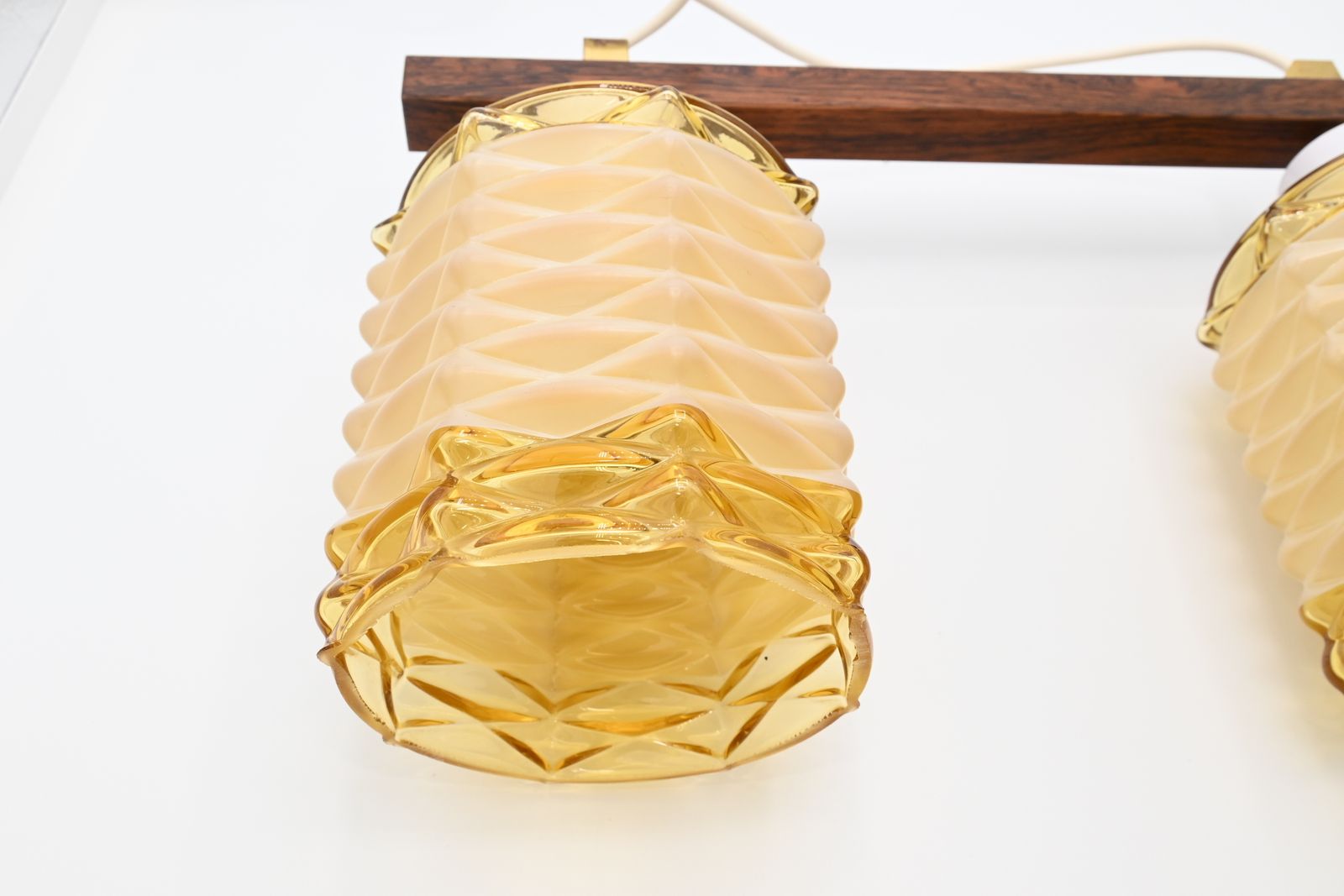 Vintage Midcentury Wood With Glass Double Hanging Lamp, Sweden 1960s photo buy