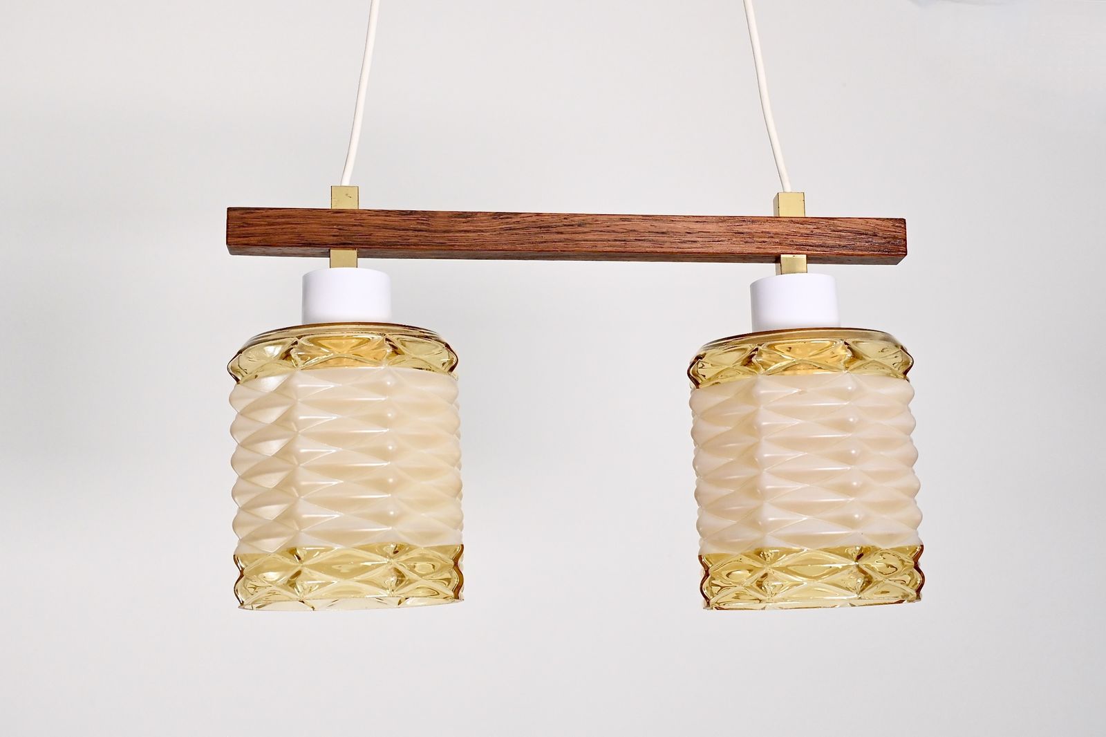 photo furniture Vintage Midcentury Wood With Glass Double Hanging Lamp, Sweden 1960s