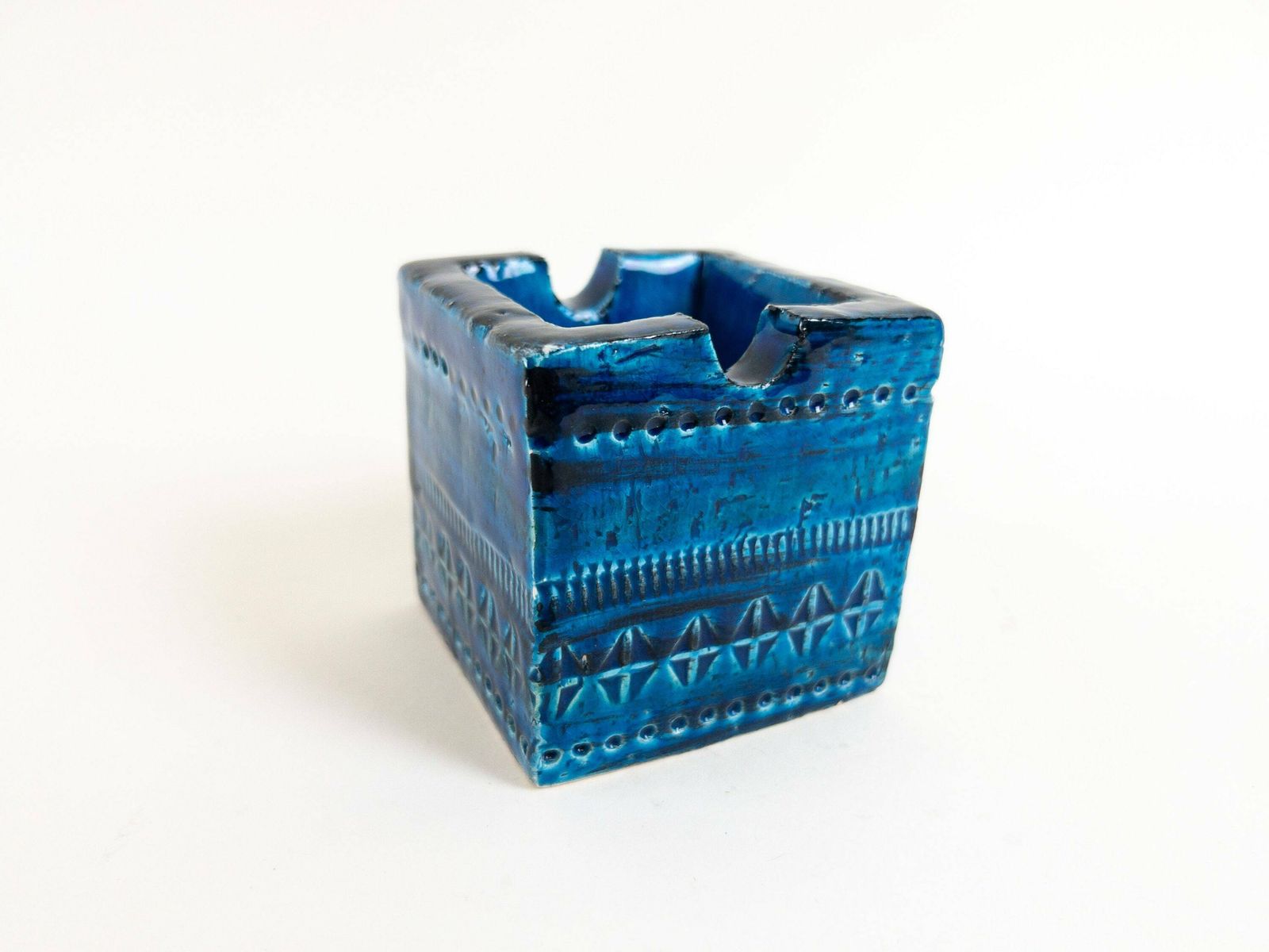 Bitossi Rimini Blu Ashtray By Aldo Londi   Blue Italian Mid Century Ceramic Square Block Ashtray photo Home Decor