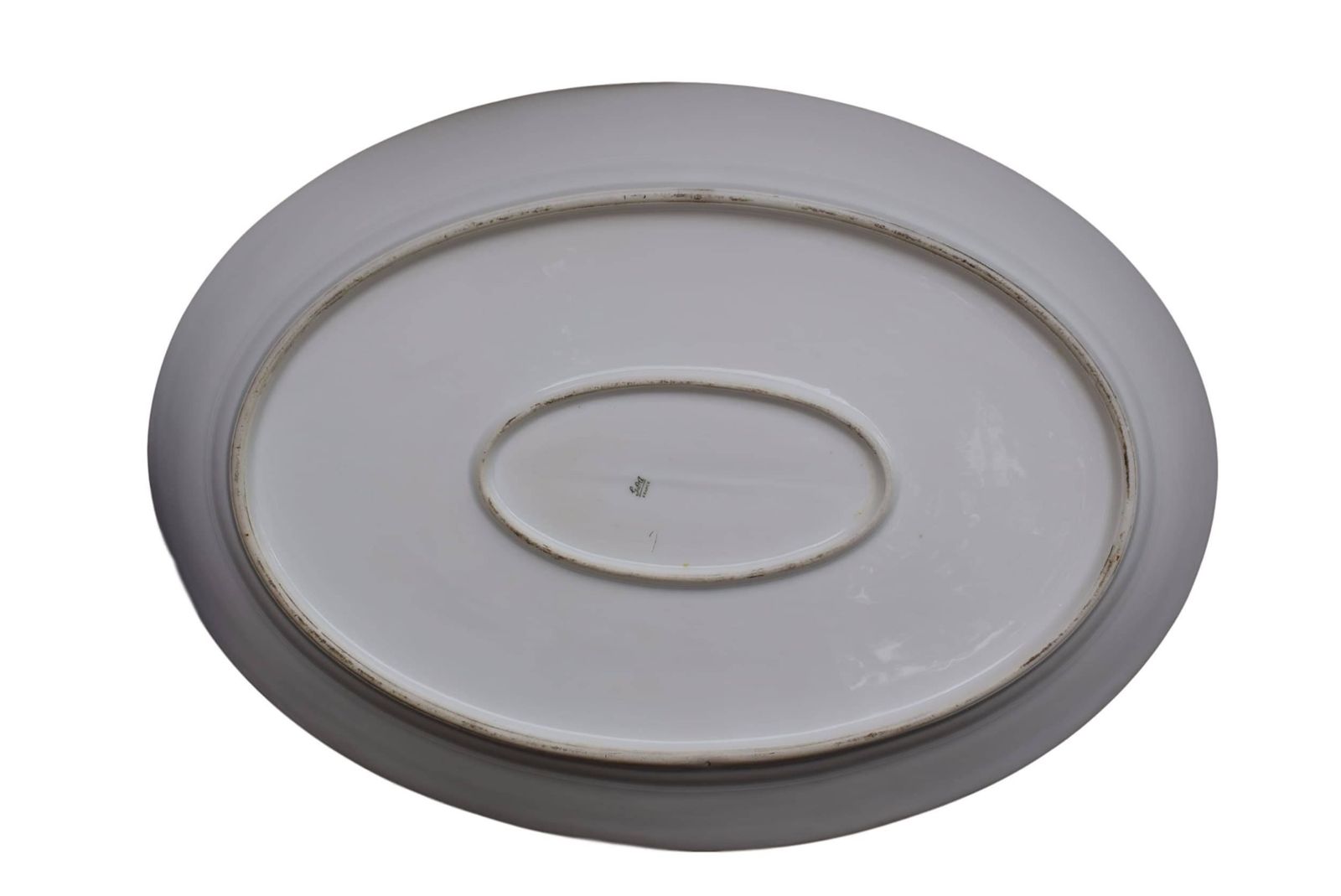 French Antique Gda Limoges Porcelain Very Large Oval Platter   Sauce Meat Dish   Hand Painted Flying Ducks Signed photo 177.0