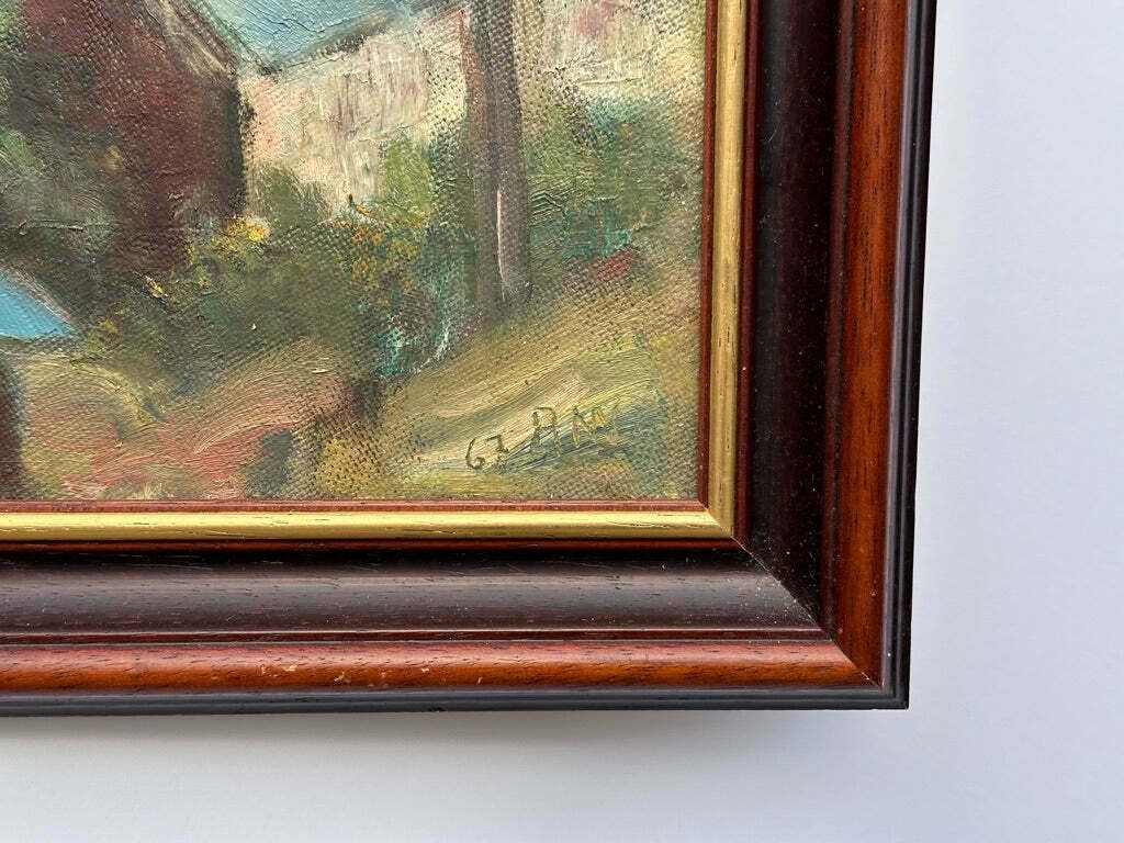 Oil Painting Of Houses And Lighthouse photo for sale