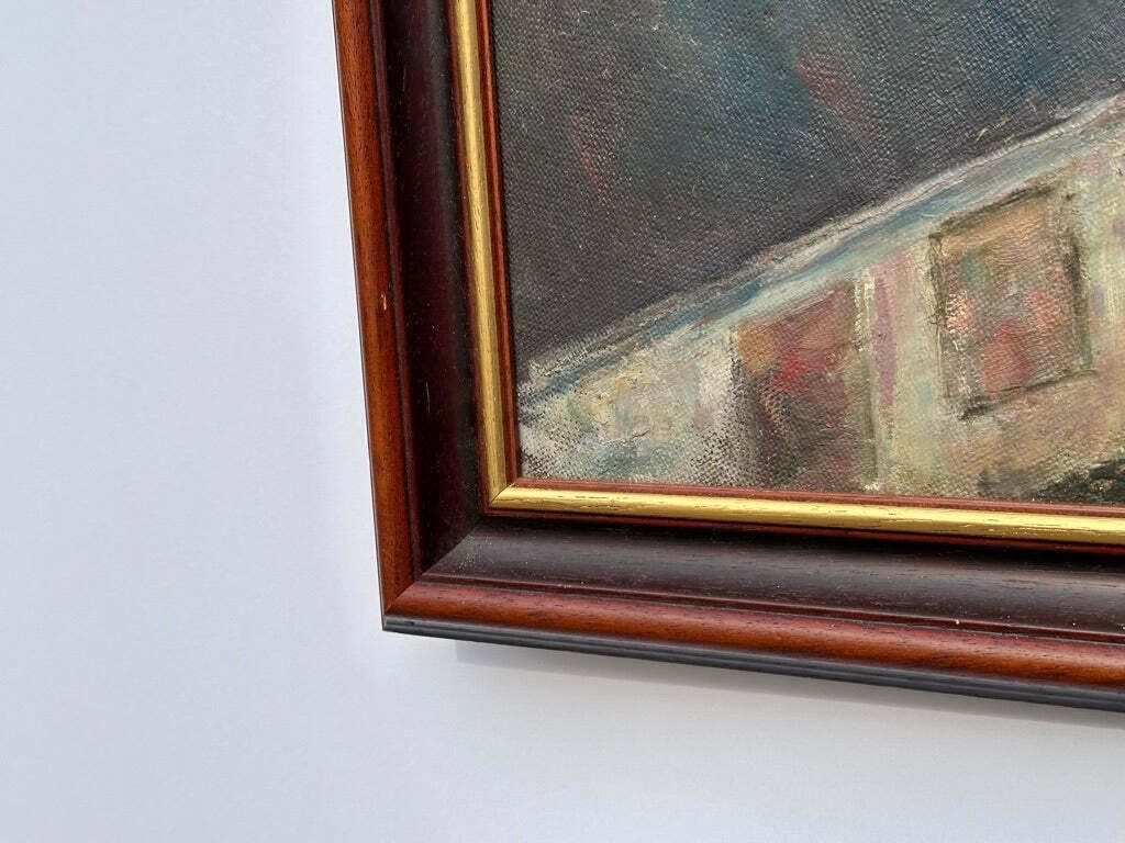 Oil Painting Of Houses And Lighthouse photo vintage