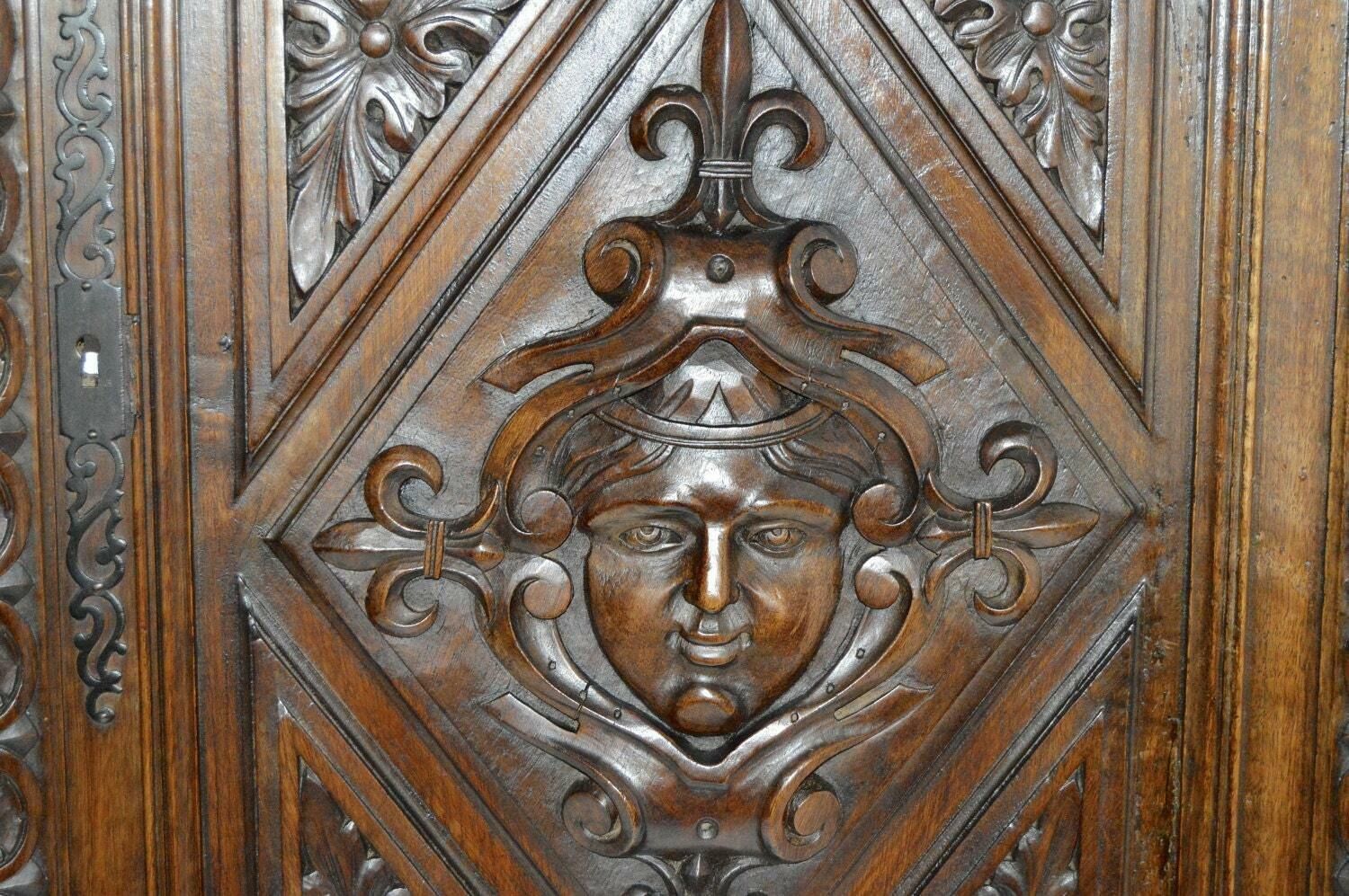 French Antique Gothic Hand Carved Walnut Wood Door Panel Renaissance photo furniture