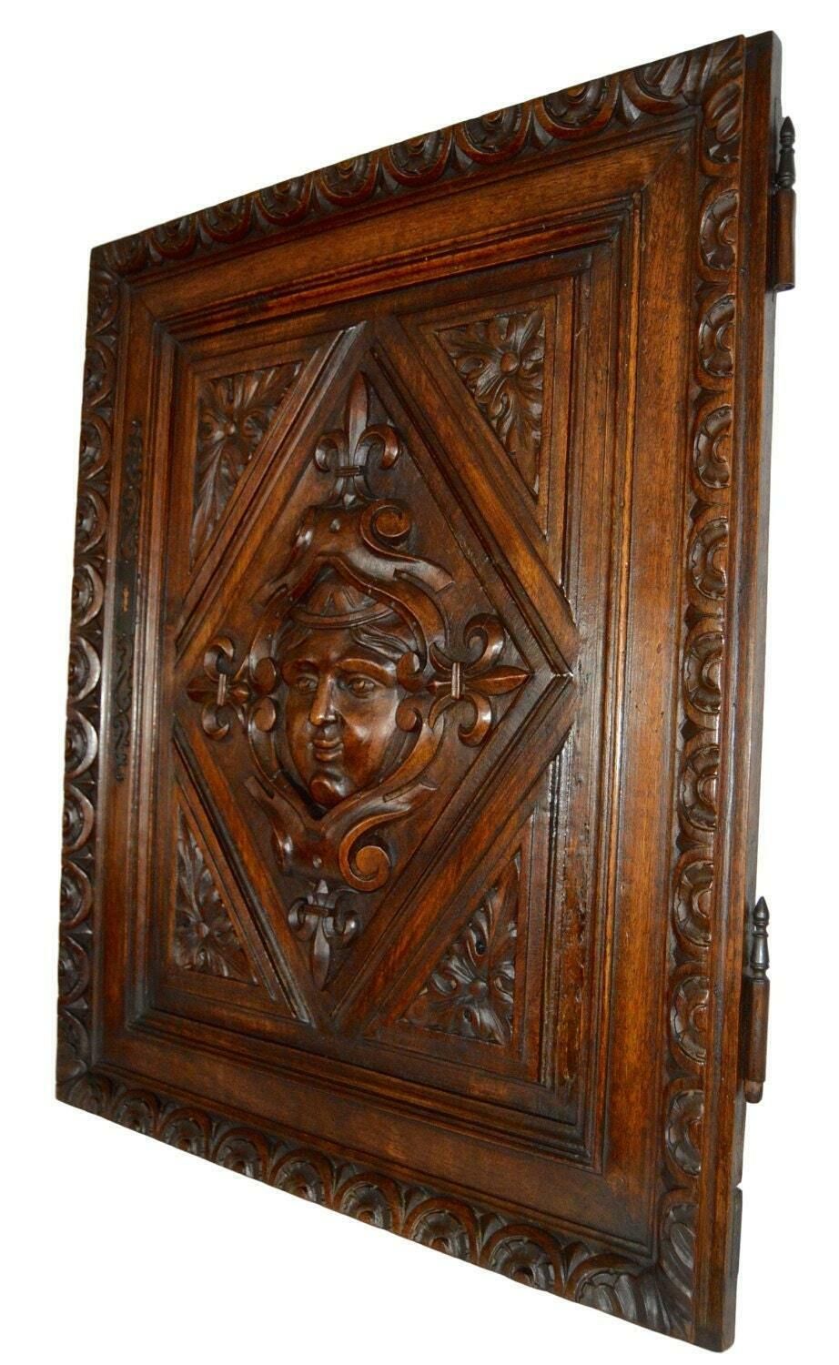 French Antique Gothic Hand Carved Walnut Wood Door Panel Renaissance photo Home Fixtures