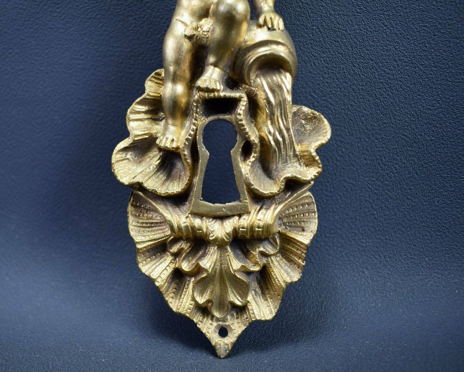 Antique French Bronze Angel Putto Door Back Plates Knob 18th photo Home Fixtures