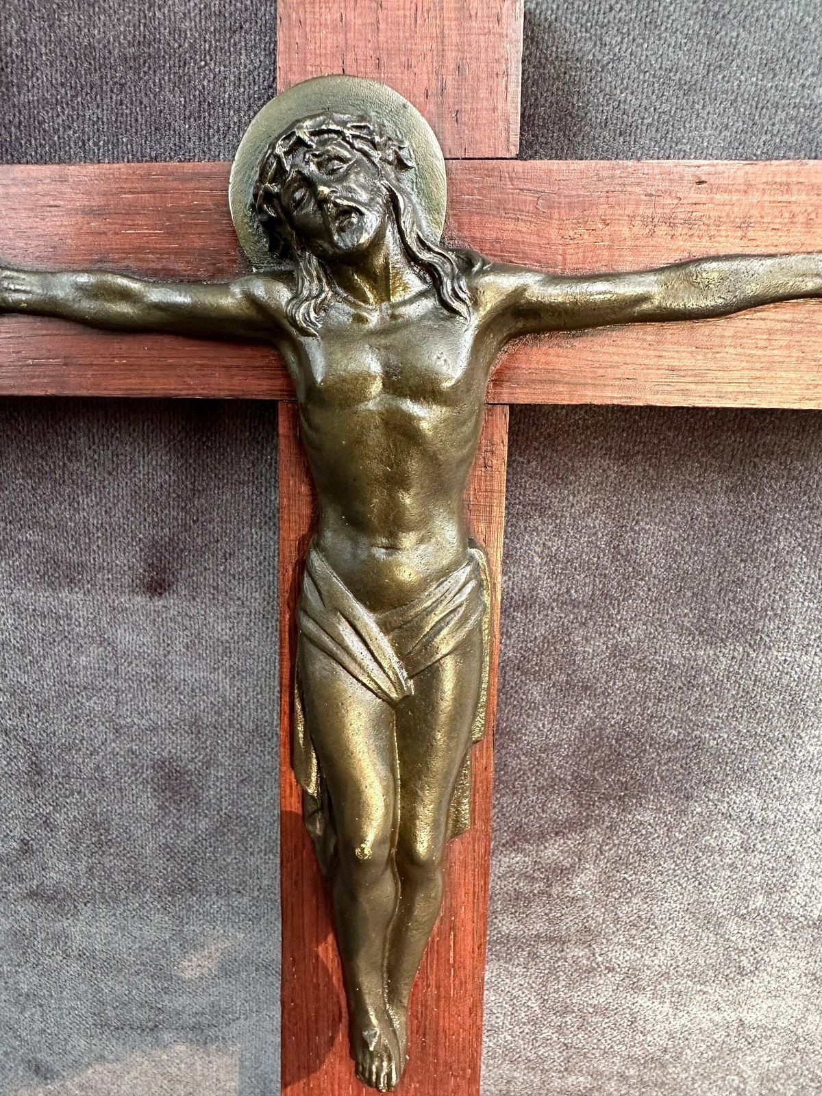 French Antique Art Deco Large Wall Wood Cross Crucifix By Gallo photo Art