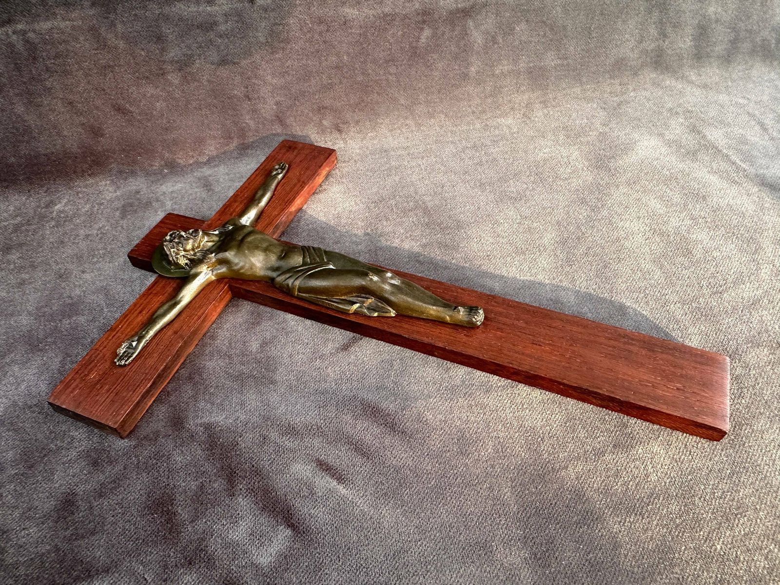 French Antique Art Deco Large Wall Wood Cross Crucifix By Gallo photo vinterior