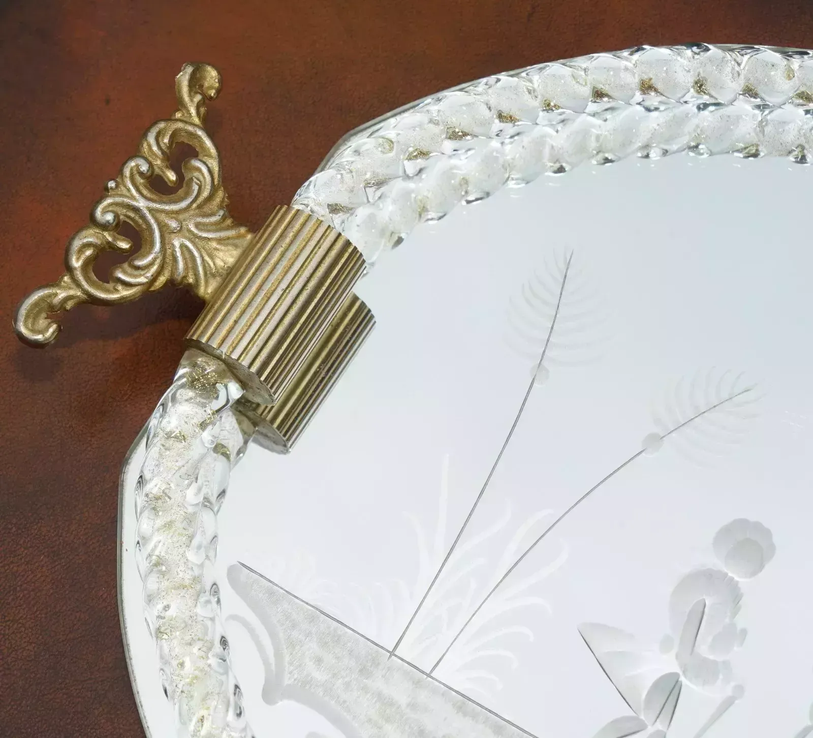 Exquisite Hand Made In Italy Pour Le Bain Murano Glass Venetian Etched Tray photo furniture