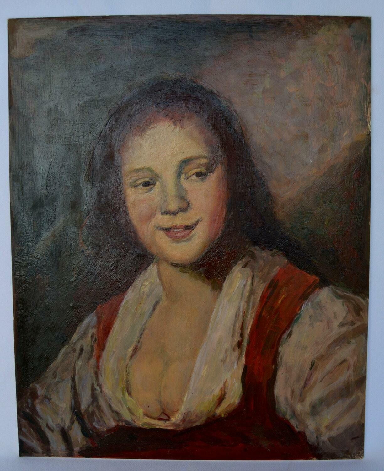 French Vintage Woman Portrait Oil Painting By Henri Sigaud