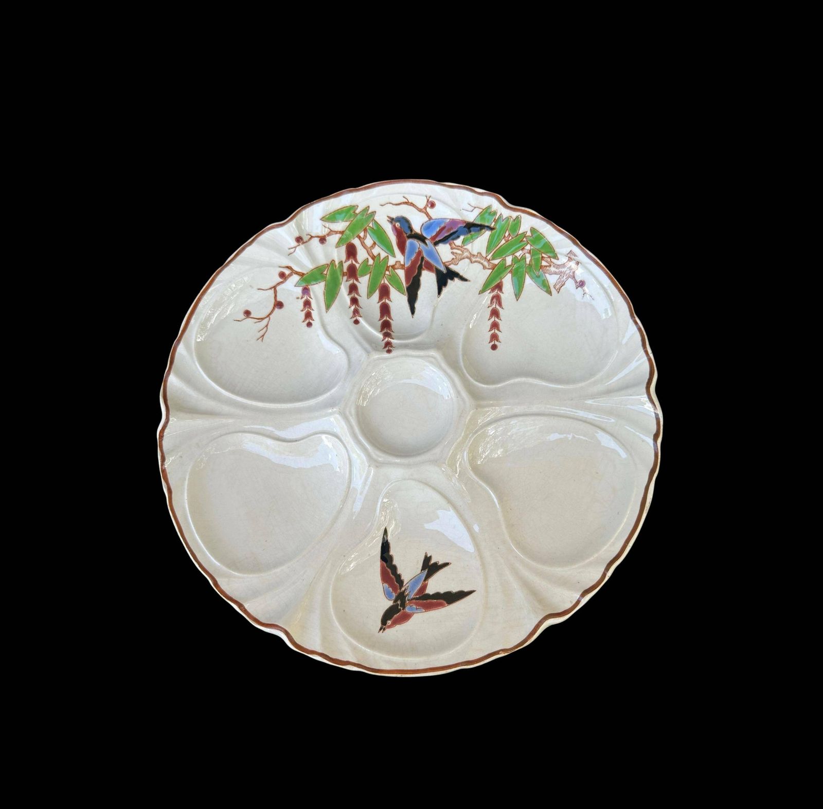 Rare French Antique Longwy "Bengali" Model Majolica Scalloped Oyster Plate