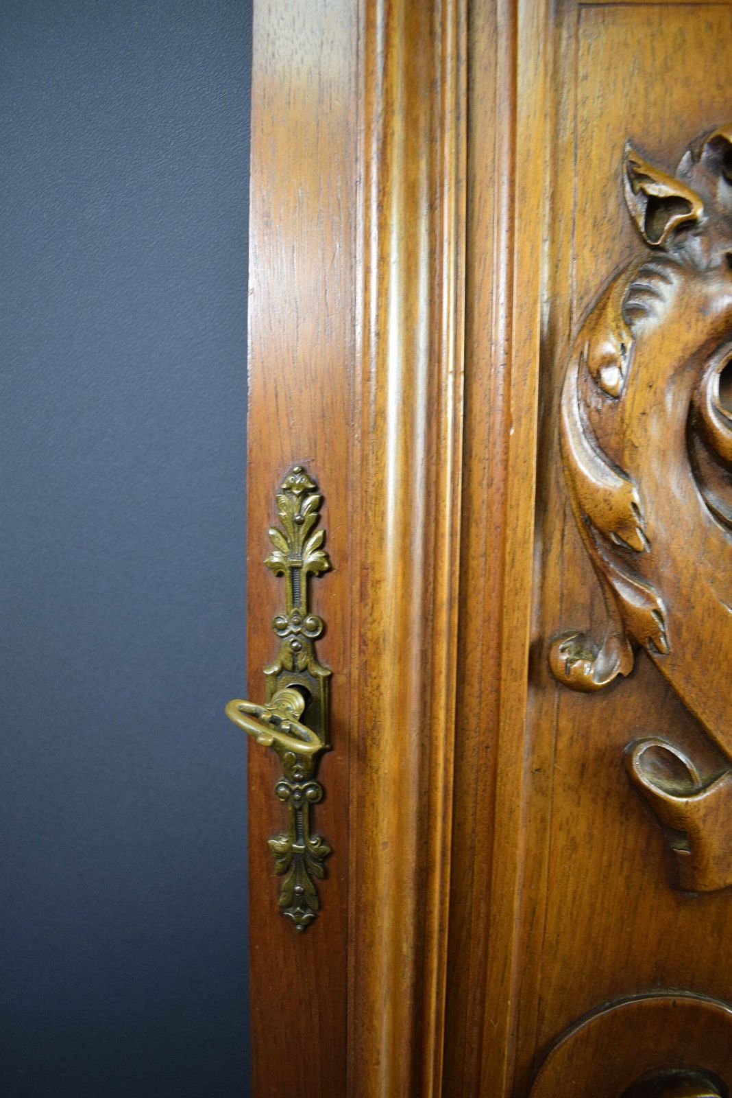 Architectural French Antique Hand Carved Wood Cupboard Chimera Head Mascaron 19th photo buy