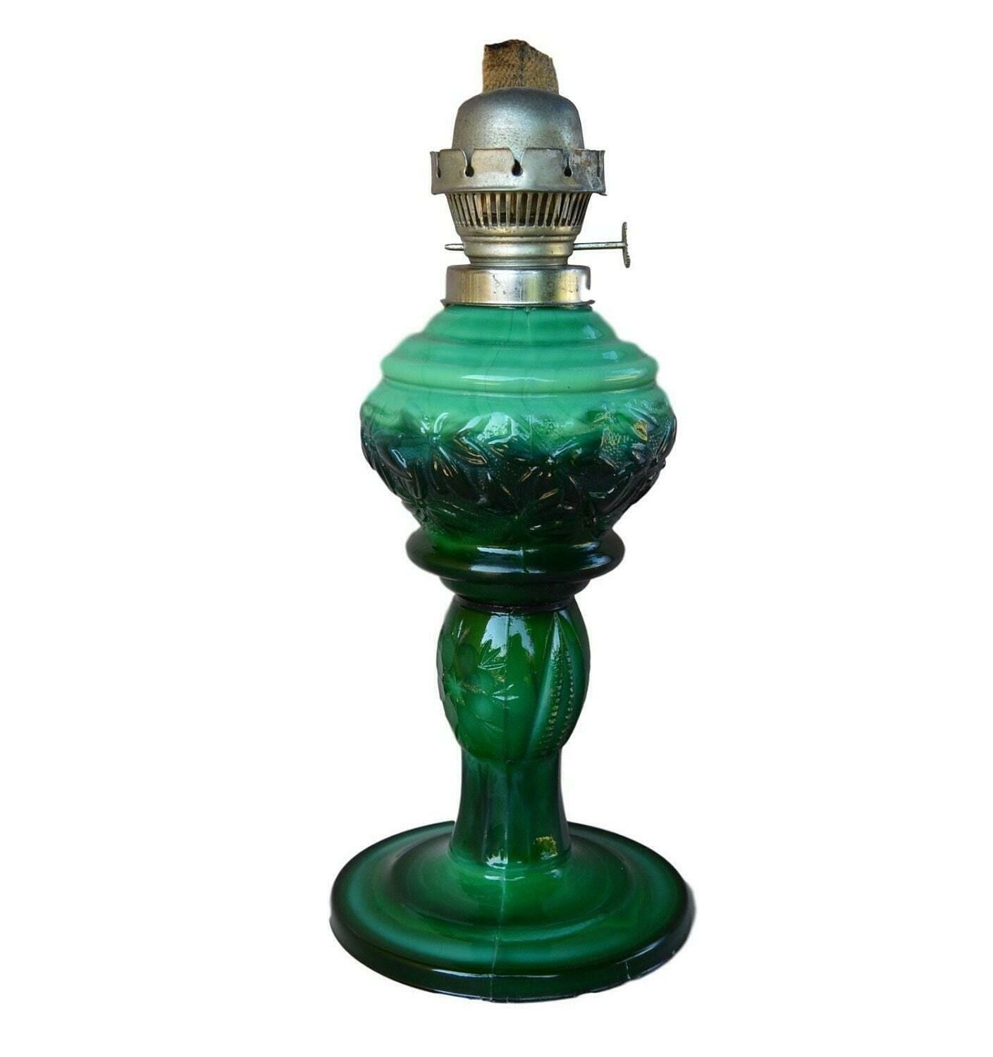 Art Deco Bohemian Heinrich Hoffman Green Opaline Glass Table Kerosene Lamp   Art Deco Home Interior Design