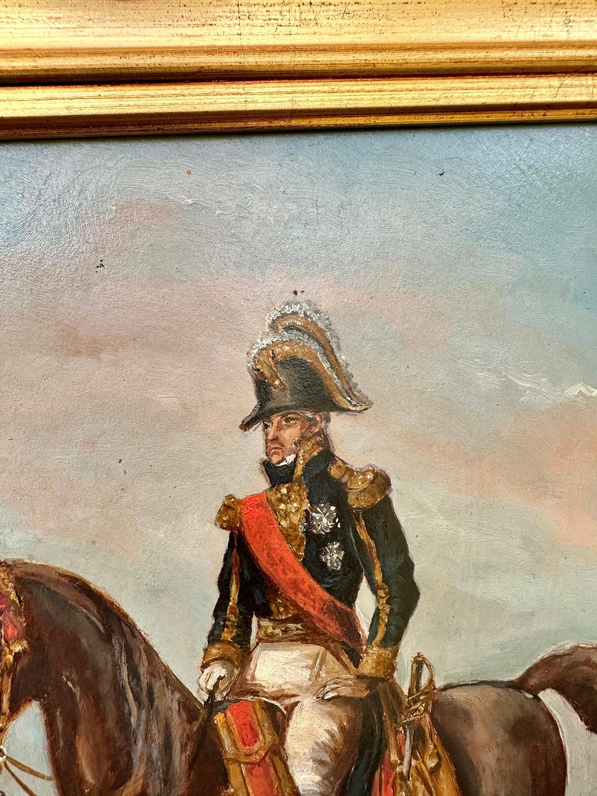 Antique French Oil Painting On Board Admiral Empire Horse 19th photo for sale