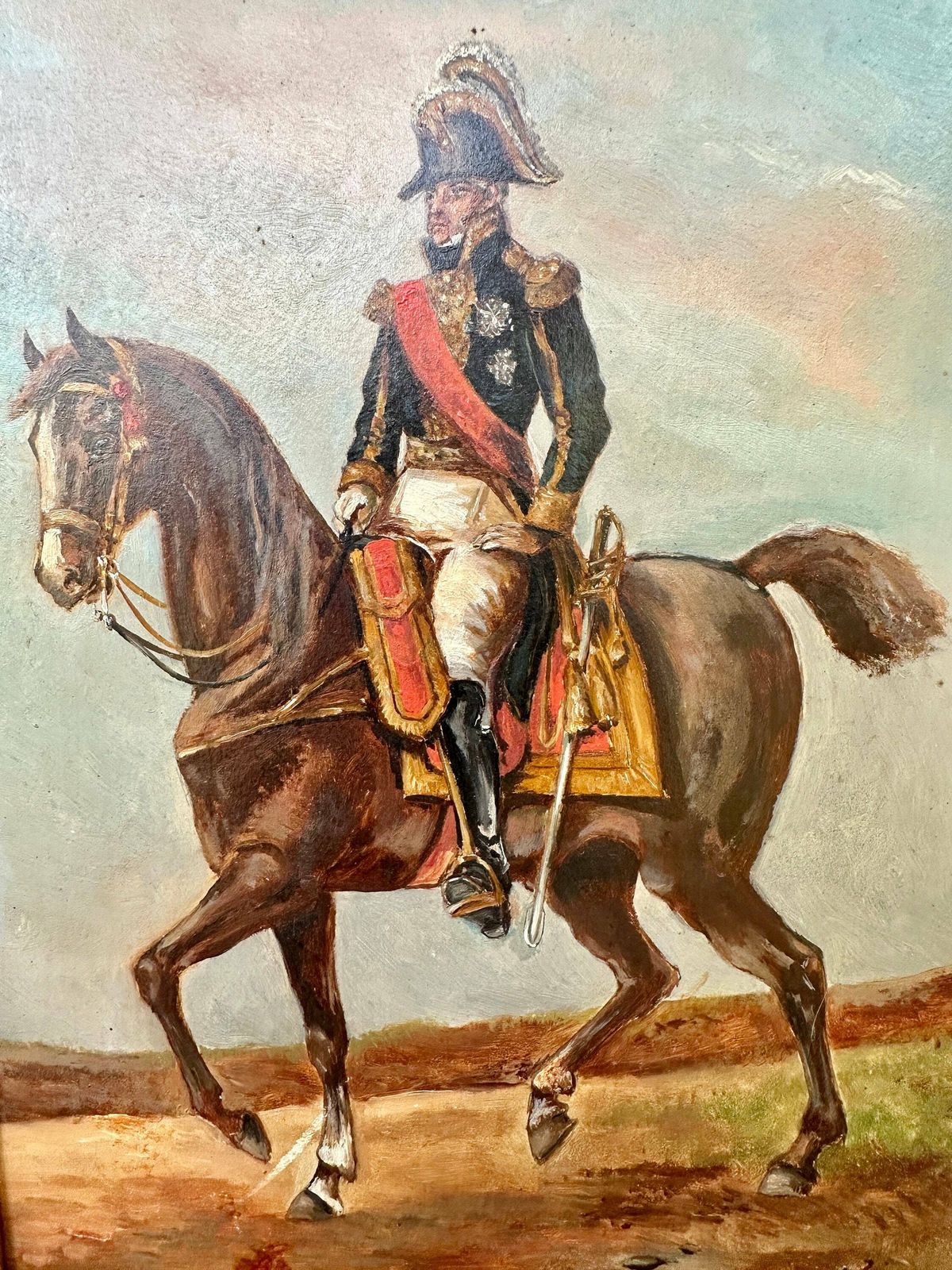 Antique French Oil Painting On Board Admiral Empire Horse 19th photo Art