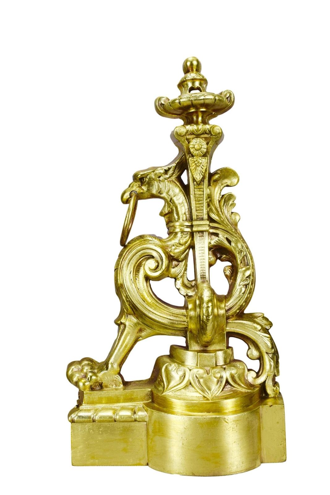 French Antique Bronze Griffin Andirons Chimera photo for sale