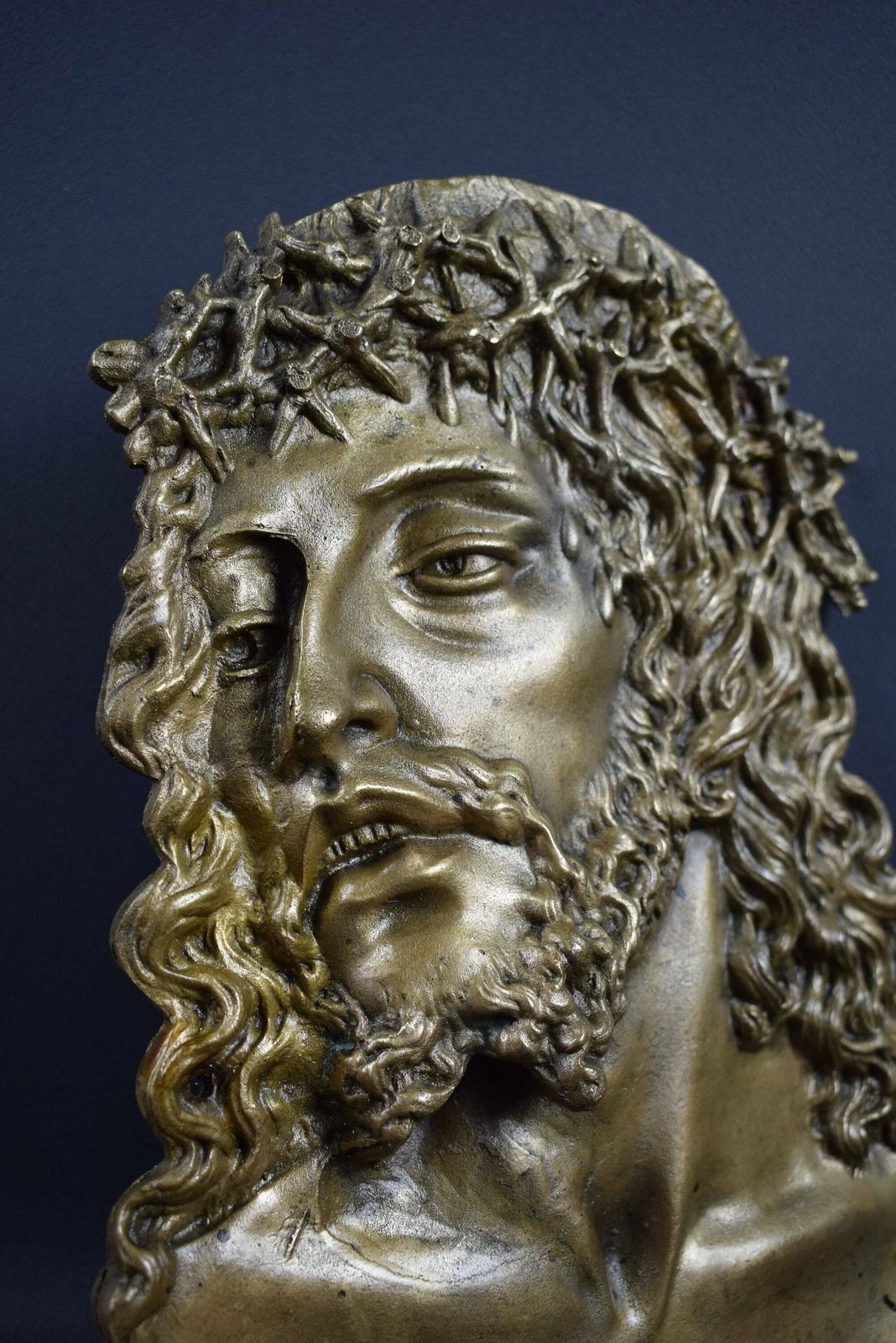 French Antique Religious Jesus Christ Bronze Plaque photo 320.0