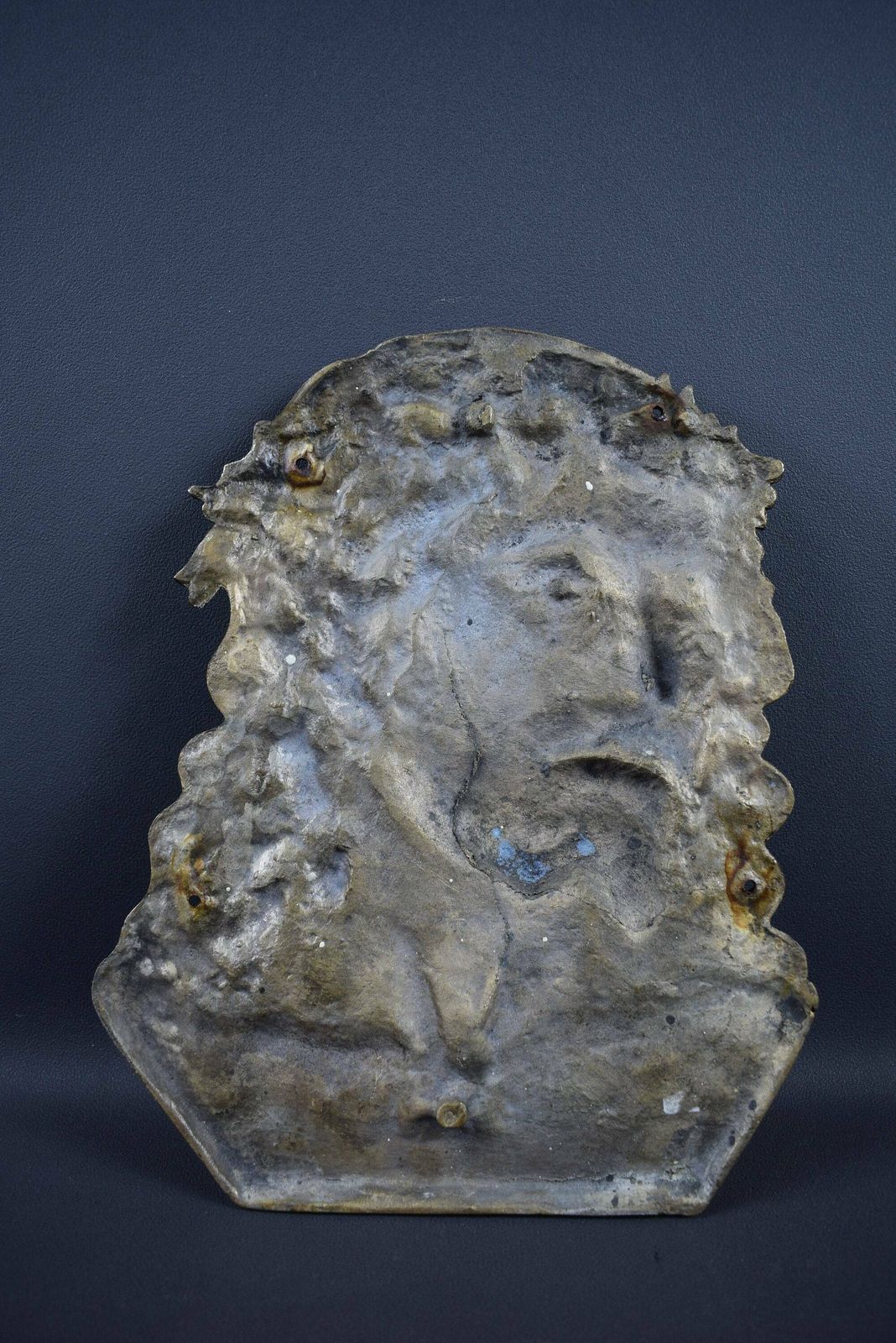 French Antique Religious Jesus Christ Bronze Plaque photo vinterior