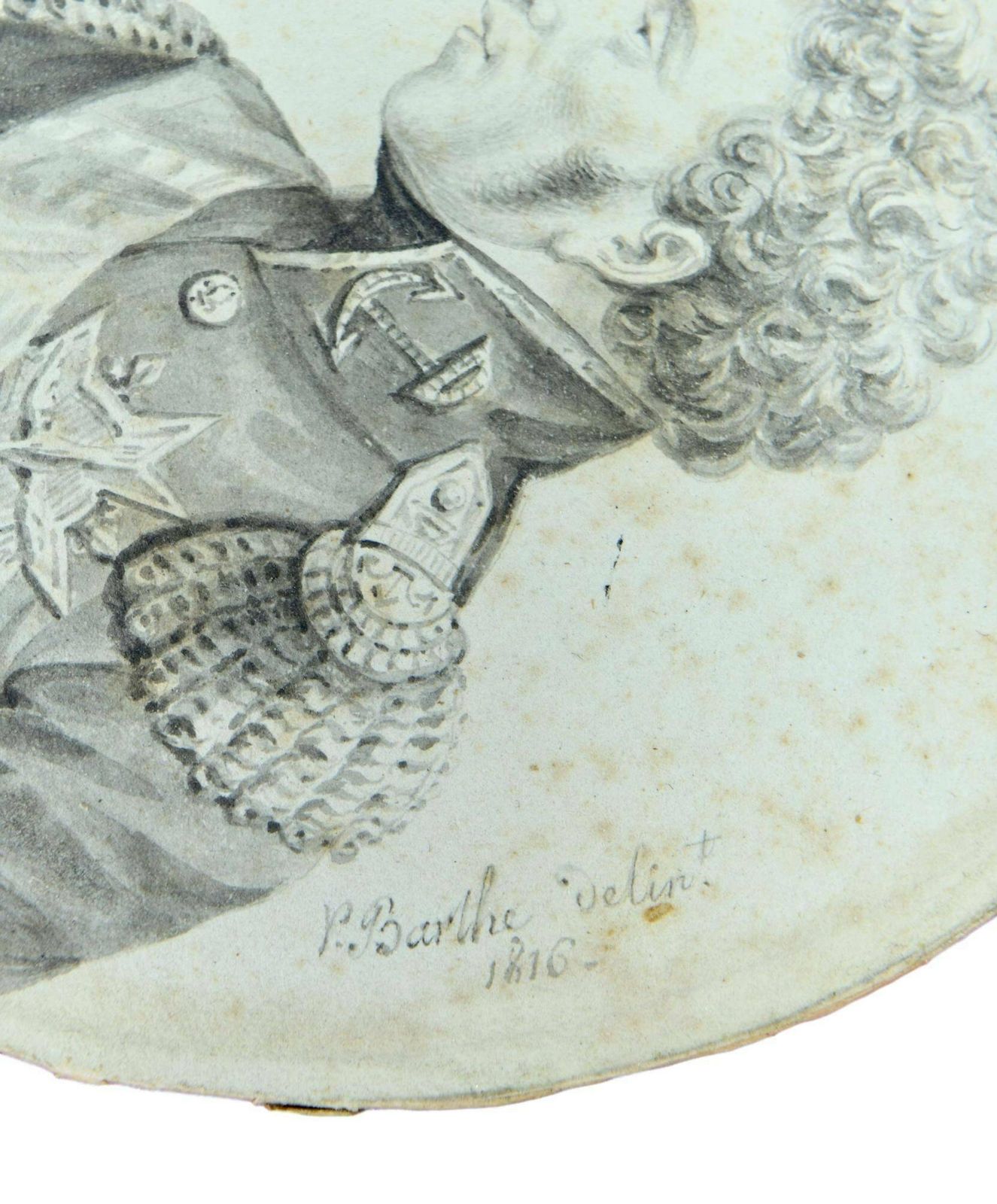 French Antique Miniature Drawing Marshal Of The First Empire Signed 1816 photo Art