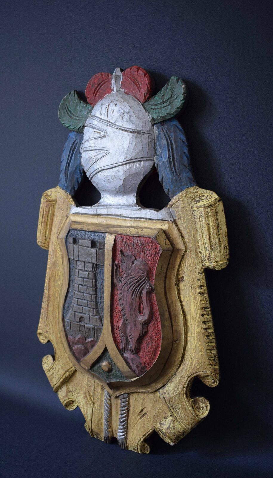 Antique Carved And Painted Wood Wall Coat Of Arms Crest photo buy
