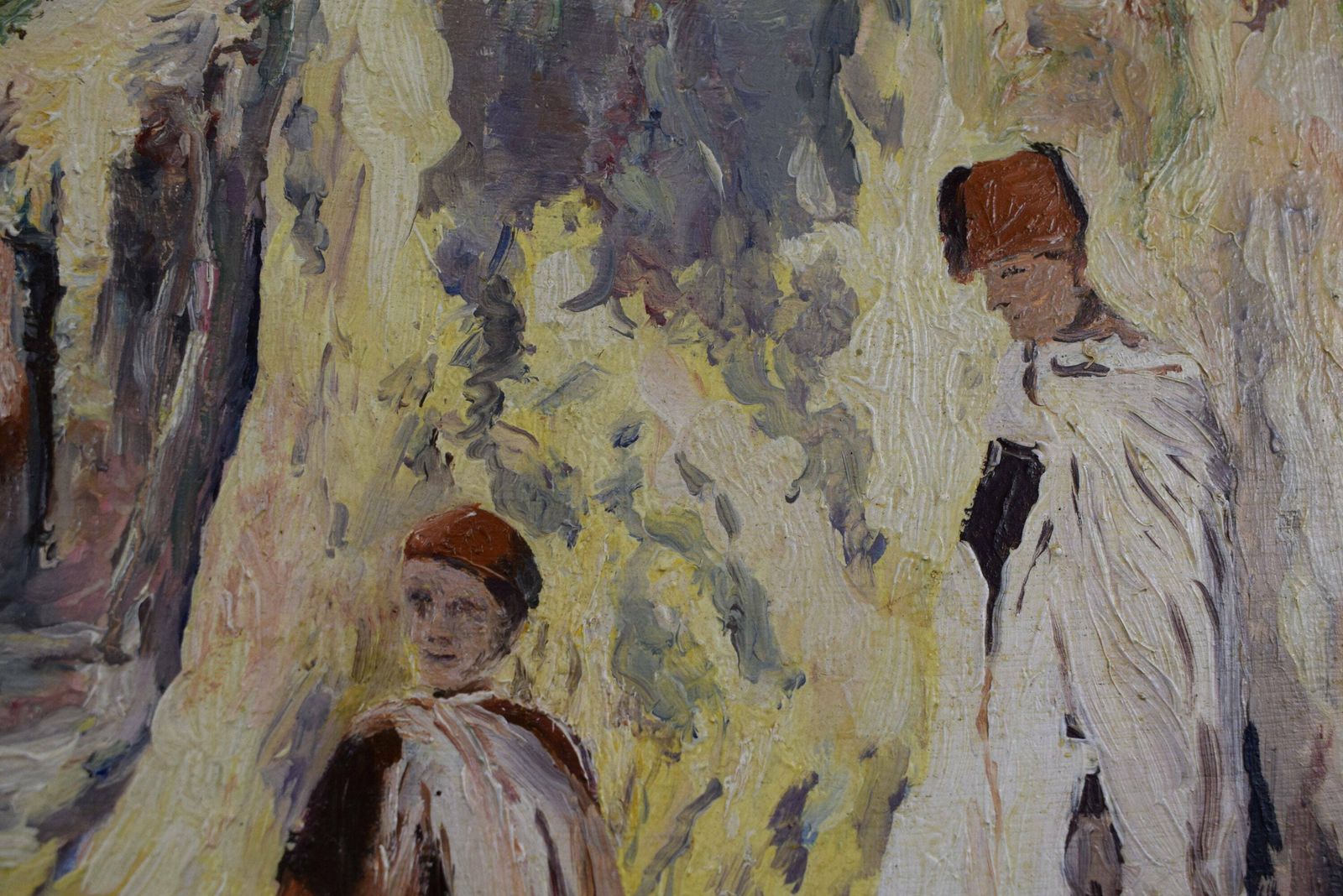 French Orientalist Oil Painting On Panel Signed Roufanche, Maghreb Oasis Painting photo vinterior