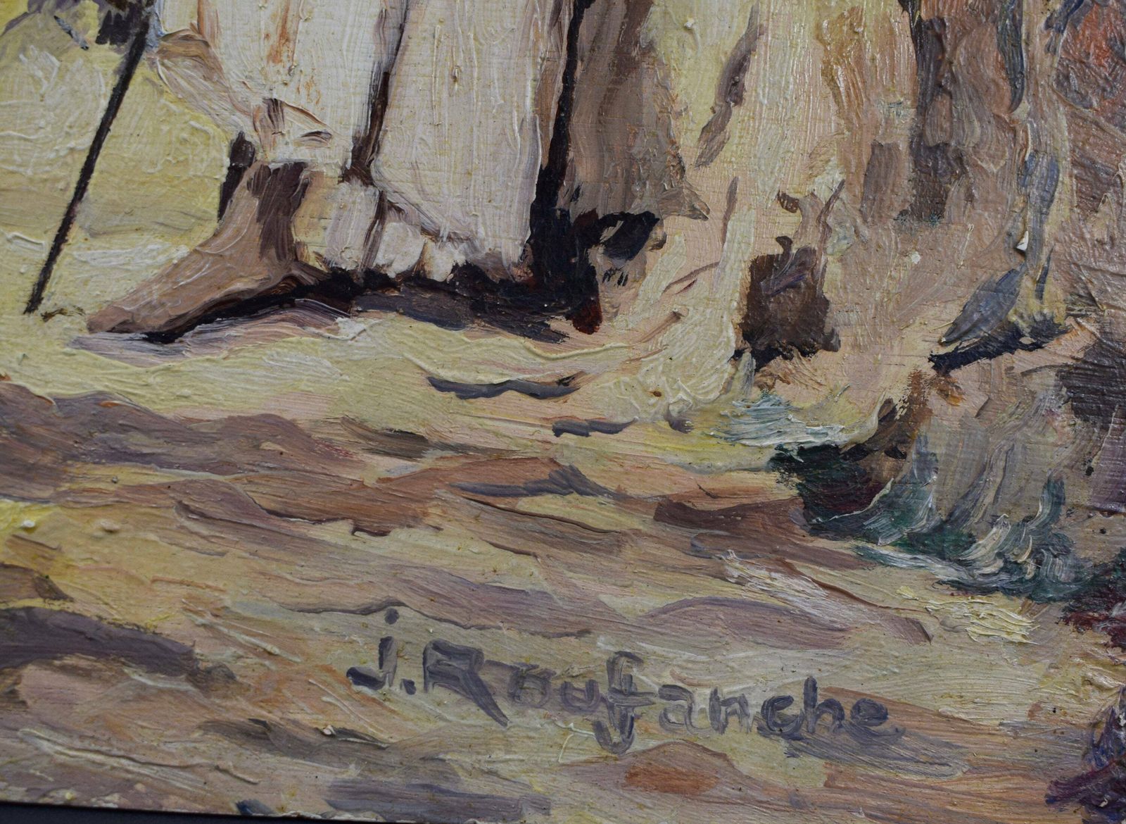French Orientalist Oil Painting On Panel Signed Roufanche, Maghreb Oasis Painting photo vintage
