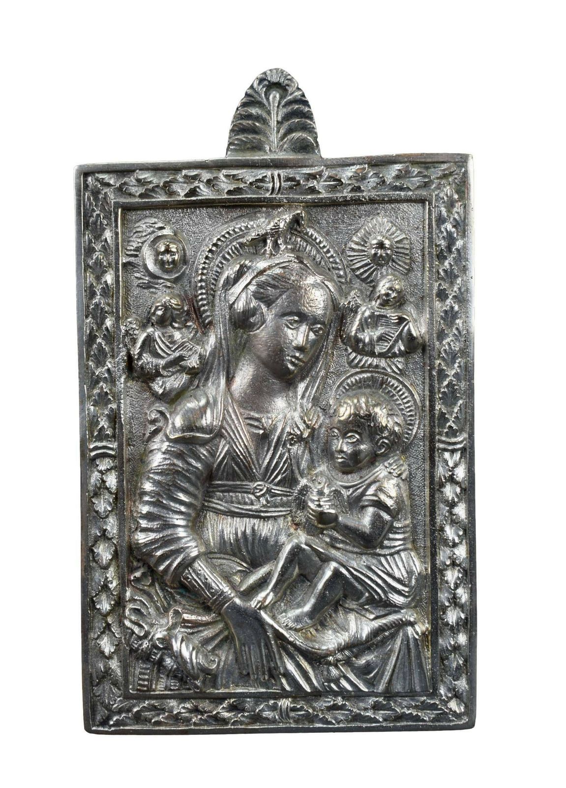 Antique French Religious Plaque Virgin And Child 19th