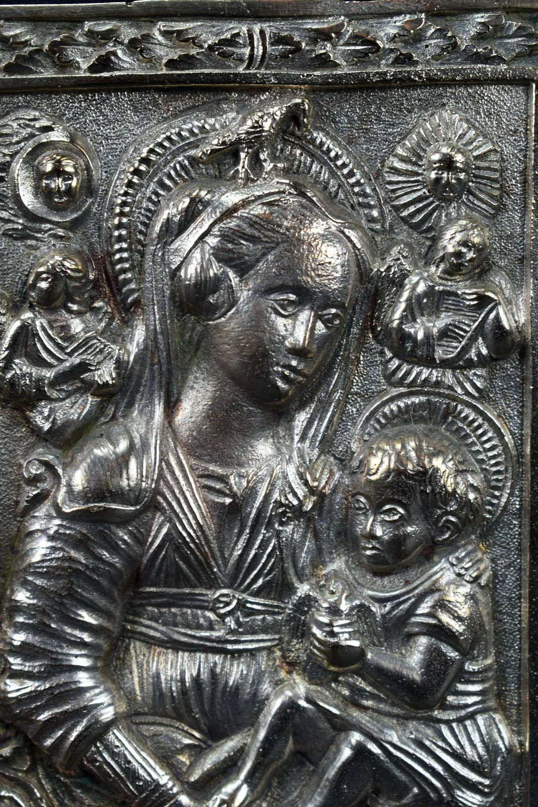 Antique French Religious Plaque Virgin And Child 19th photo for sale