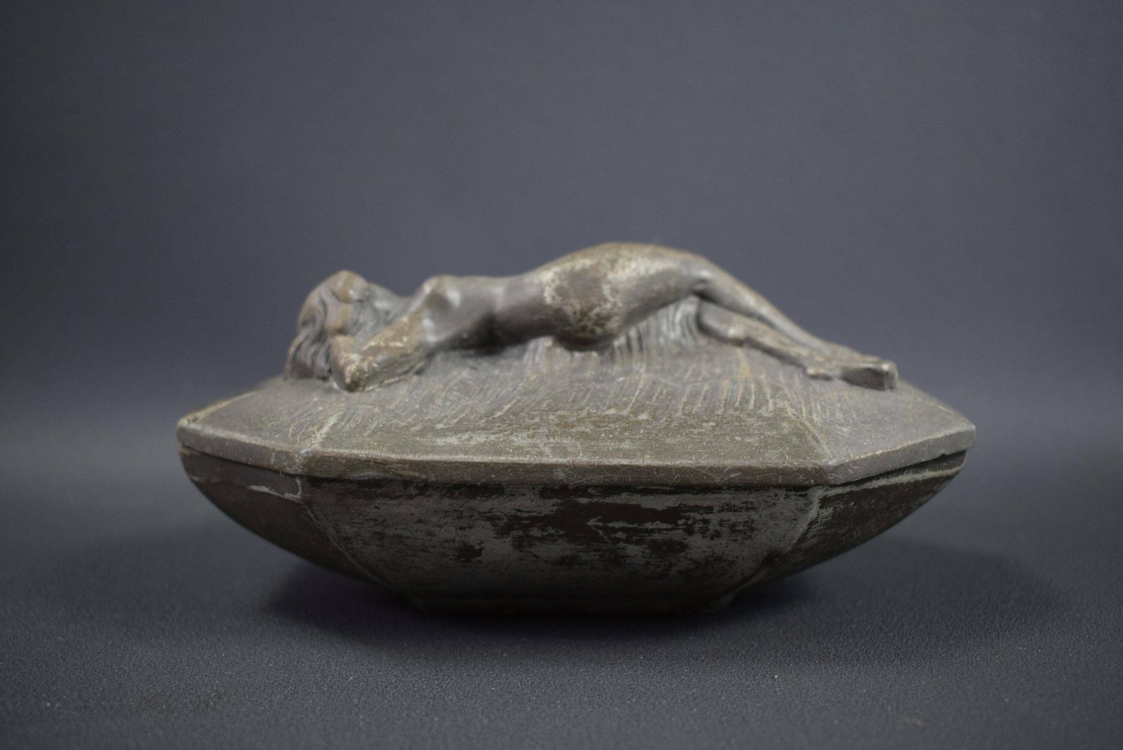Limousin Art Nouveau French Antique Pewter Box Nude Woman photo for sale