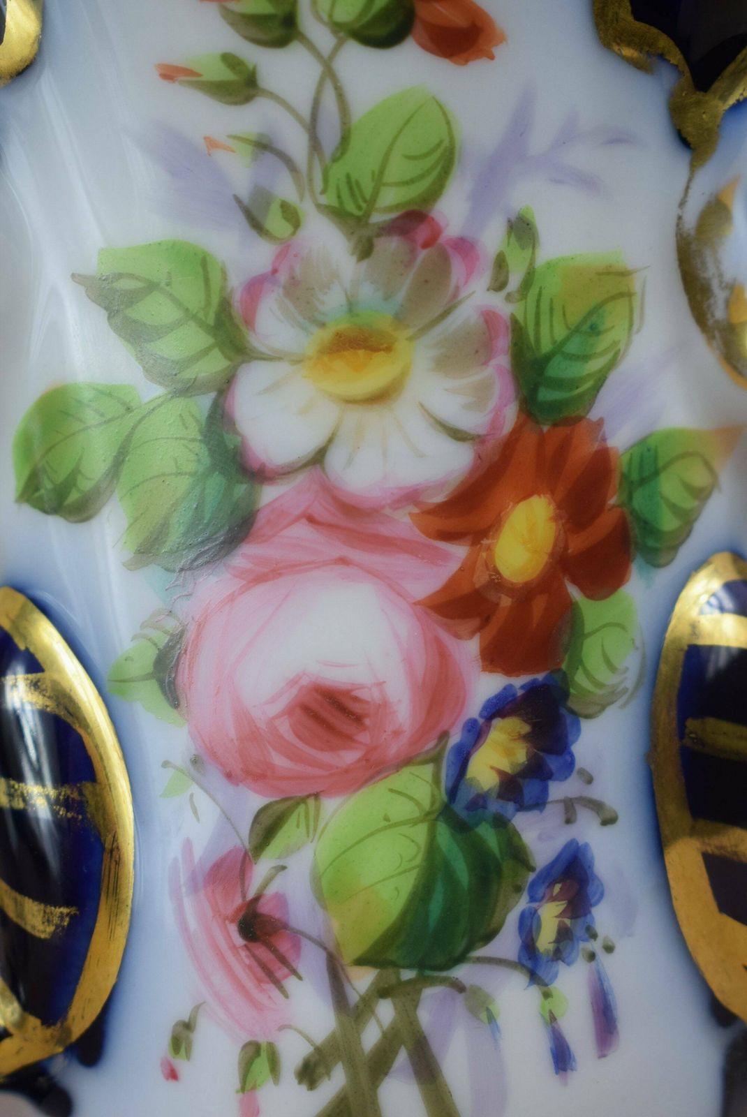 French Antique Valentine Porcelain Vase, Wedding Bride Married Vase, Hand Painted White Cobalt Blue Gold Vase photo furniture