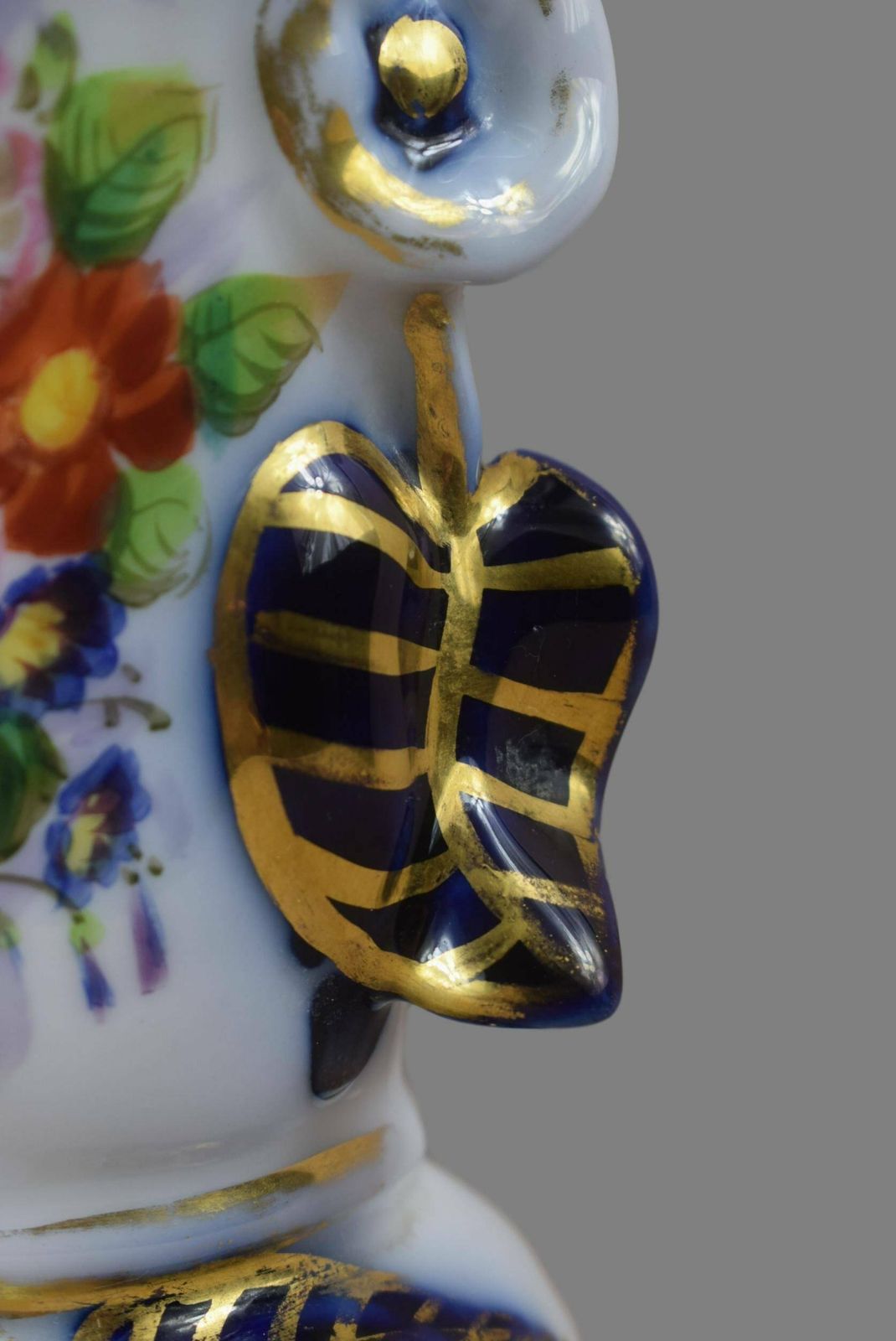French Antique Valentine Porcelain Vase, Wedding Bride Married Vase, Hand Painted White Cobalt Blue Gold Vase photo vinterior