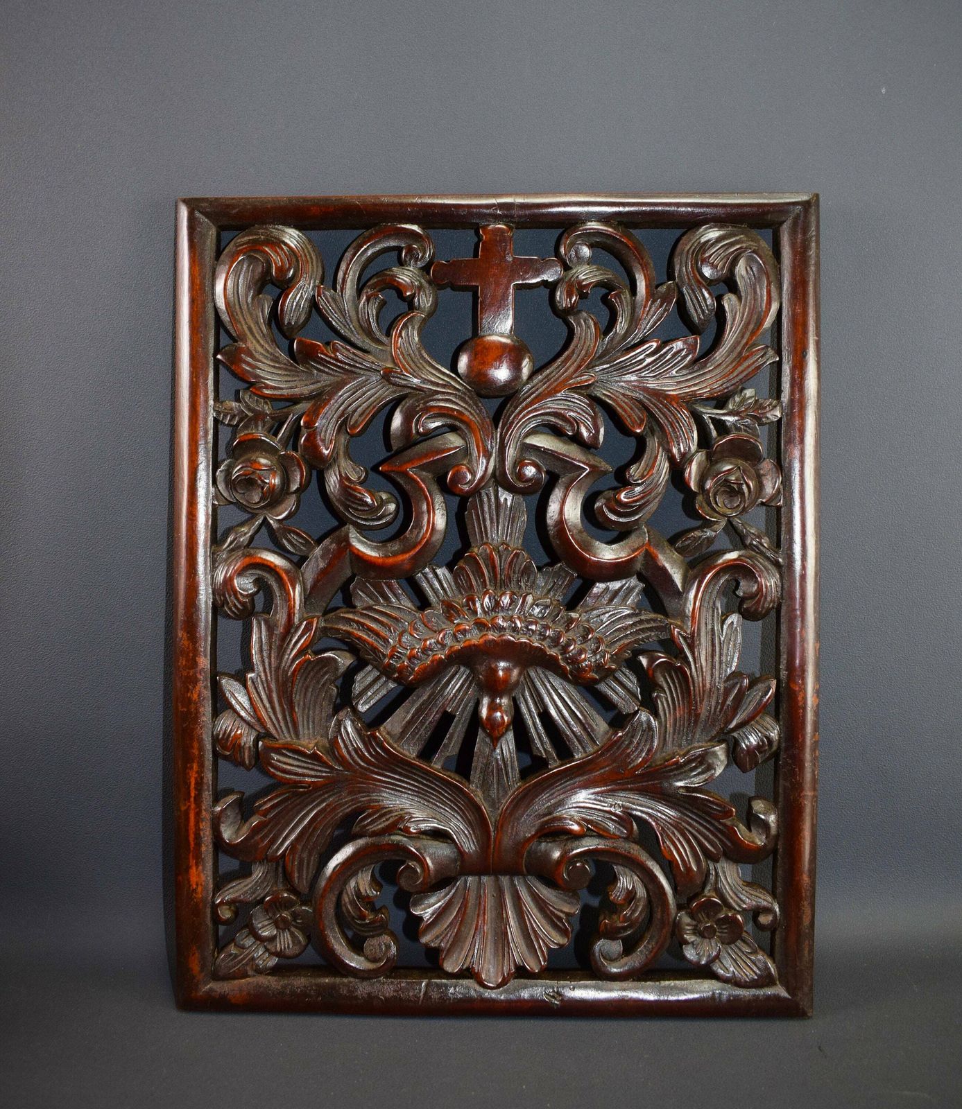 French Antique Carved Religious Panel 19th photo for sale