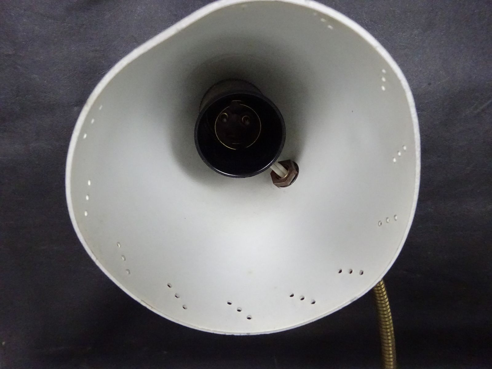 photo furniture Mid Century European Cream Enamelled Metal Goose Neck Lamp