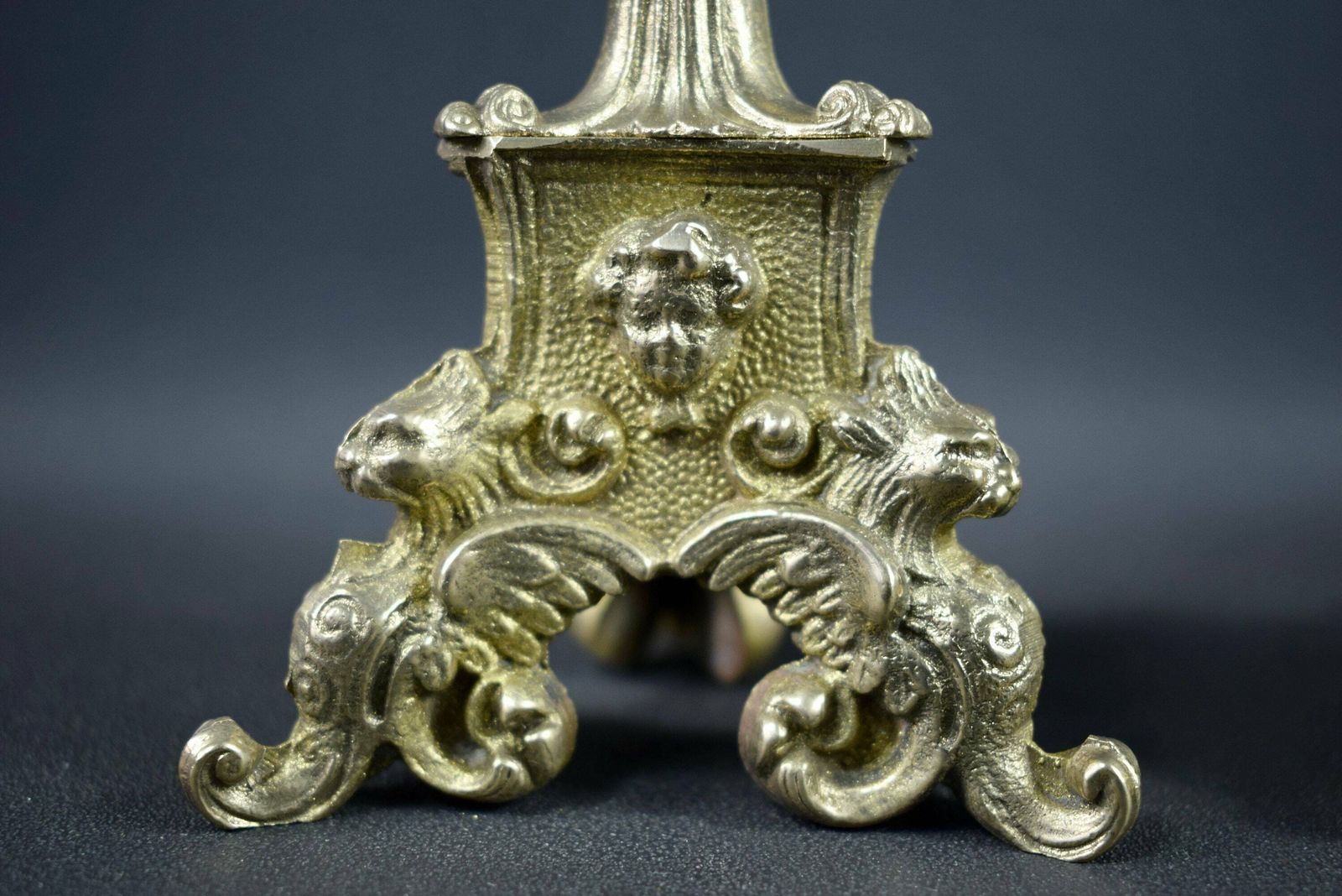 Vintage French Antique Pair Of Gothic Bronze Candle Holder Chimera 19th photo vinterior