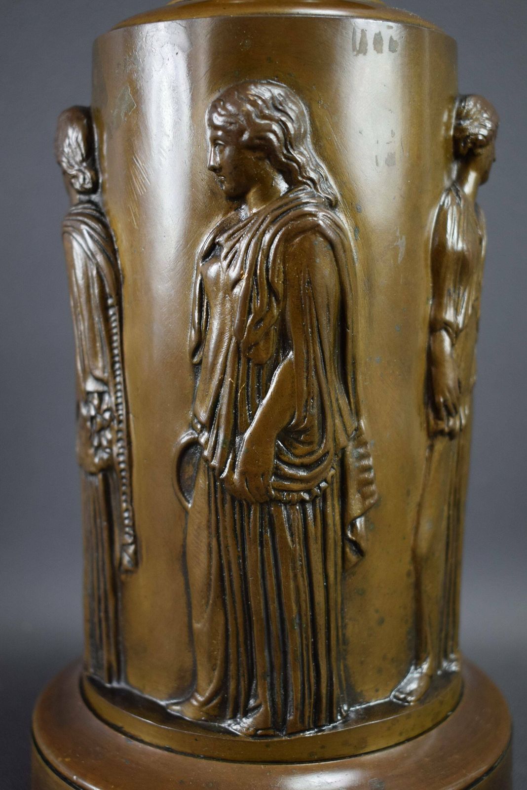 19th Ferdinand Barbedienne Antique French Bronze Electrified Oil Lamp Base photo for sale