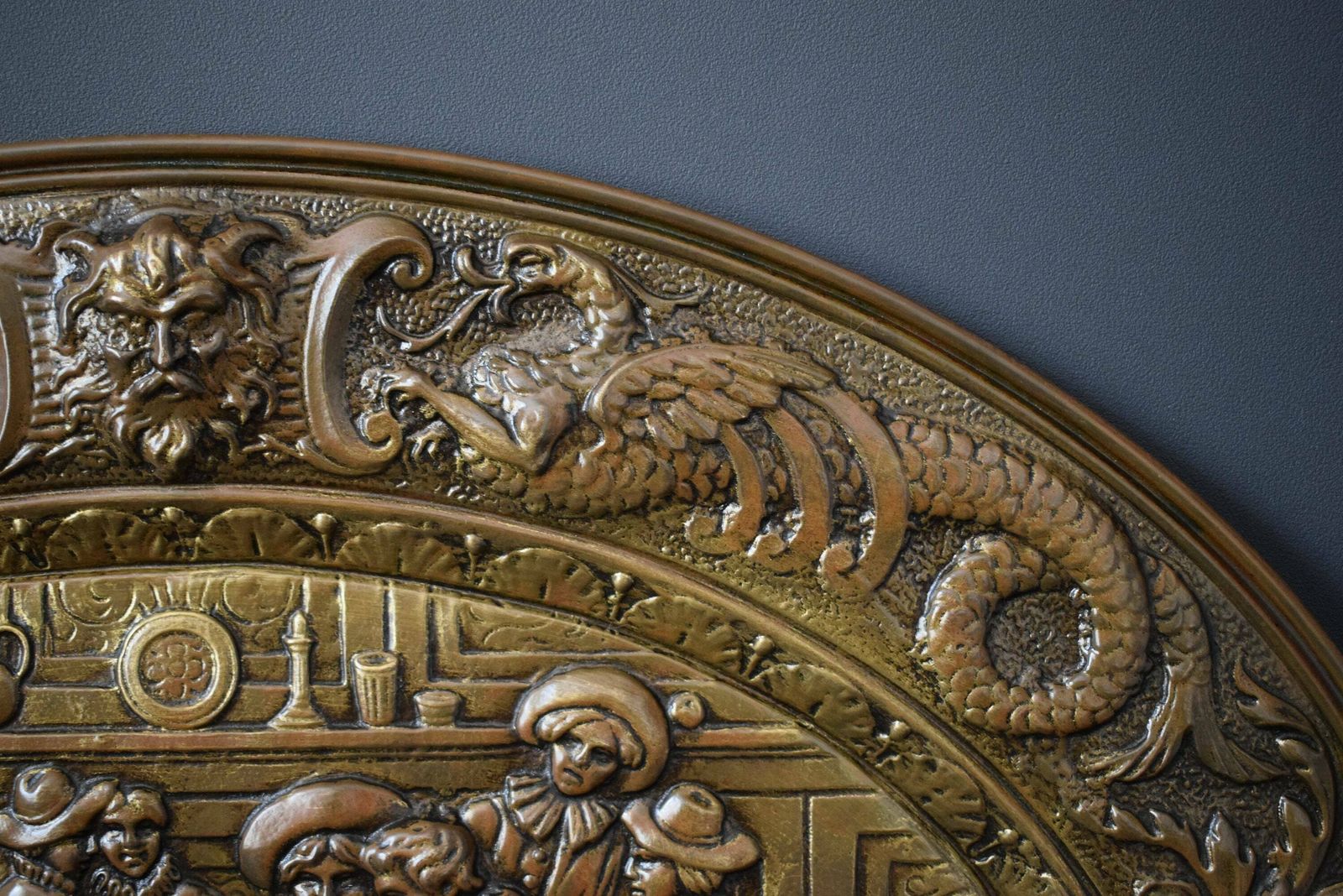19th.C Embossed Copper Picture Art Wall Panel Tray photo Art