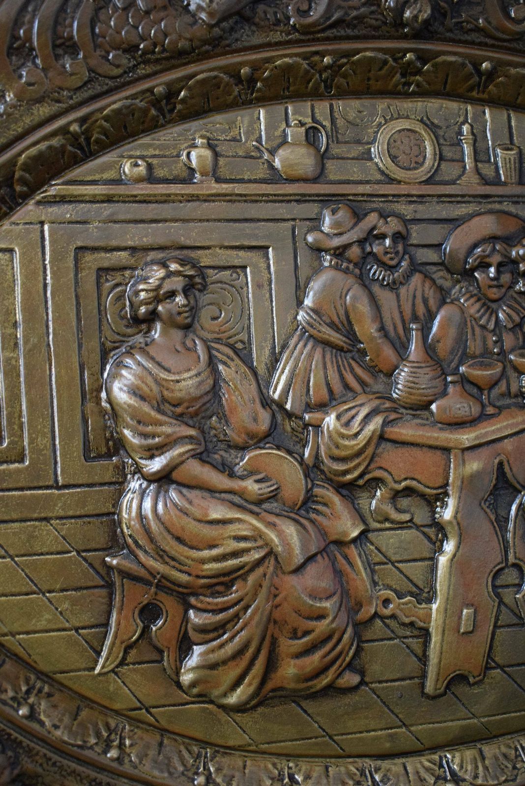 19th.C Embossed Copper Picture Art Wall Panel Tray photo vintage