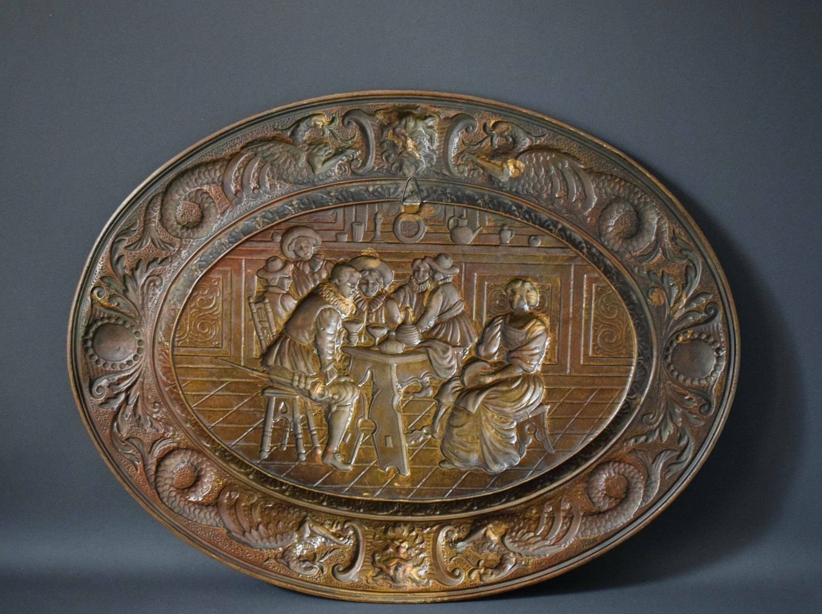 photo for sale 19th.C Embossed Copper Picture Art Wall Panel Tray