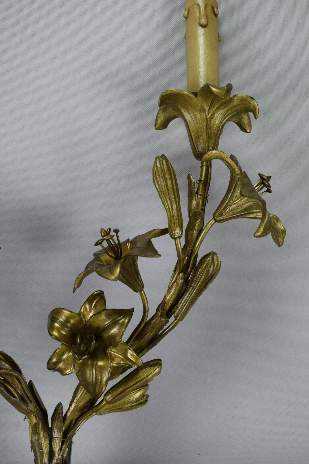 Rare Large Bronze Wall Sconce, French Antique Bronze Flower Sconce, Shabby French Wall Lamp, Two Lights Wall Sconce photo Lighting