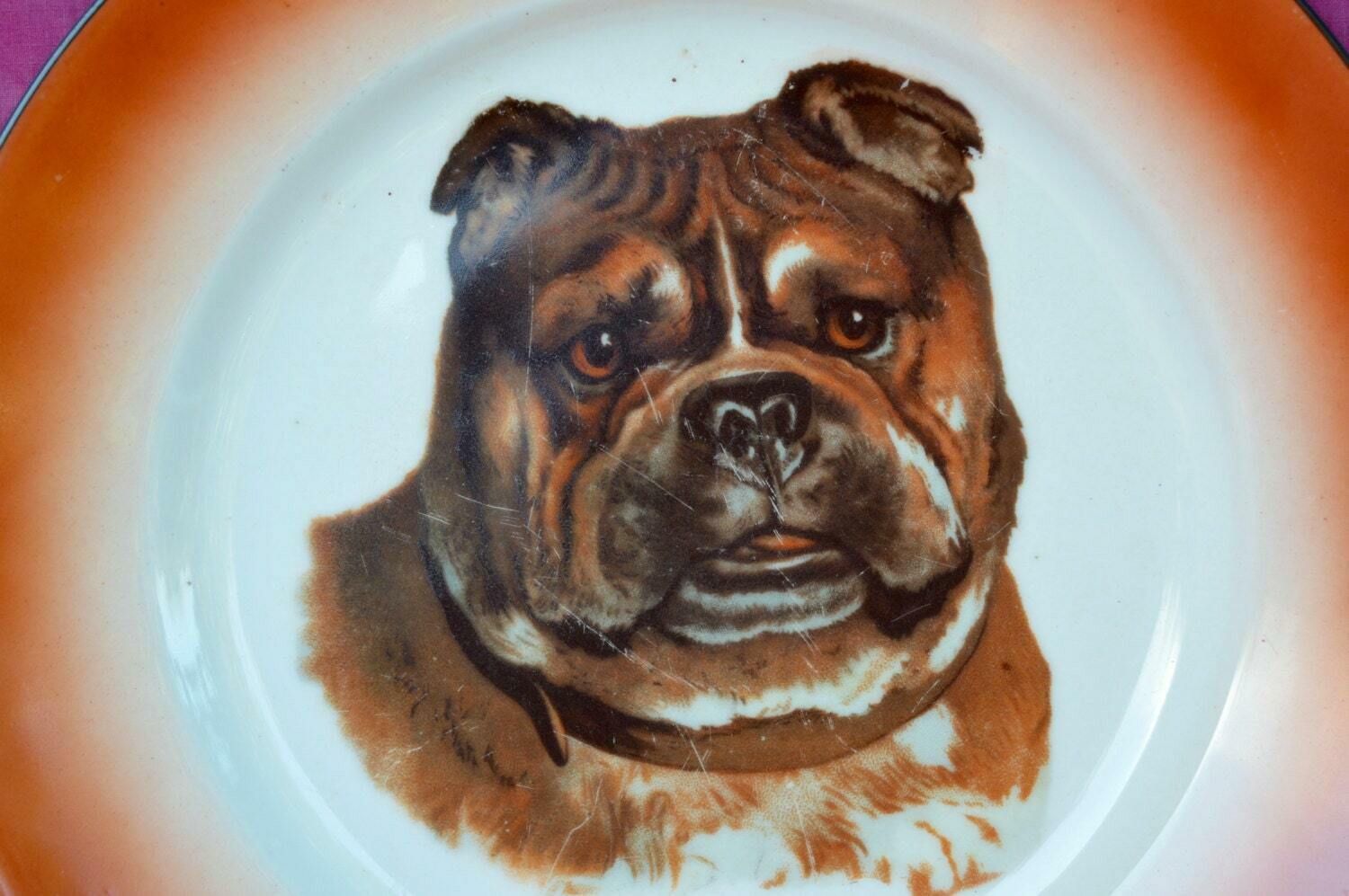 Dog Wall Large Plate   French Decorative Porcelain Plate   Bulldog Portrait   Hunting Game photo furniture