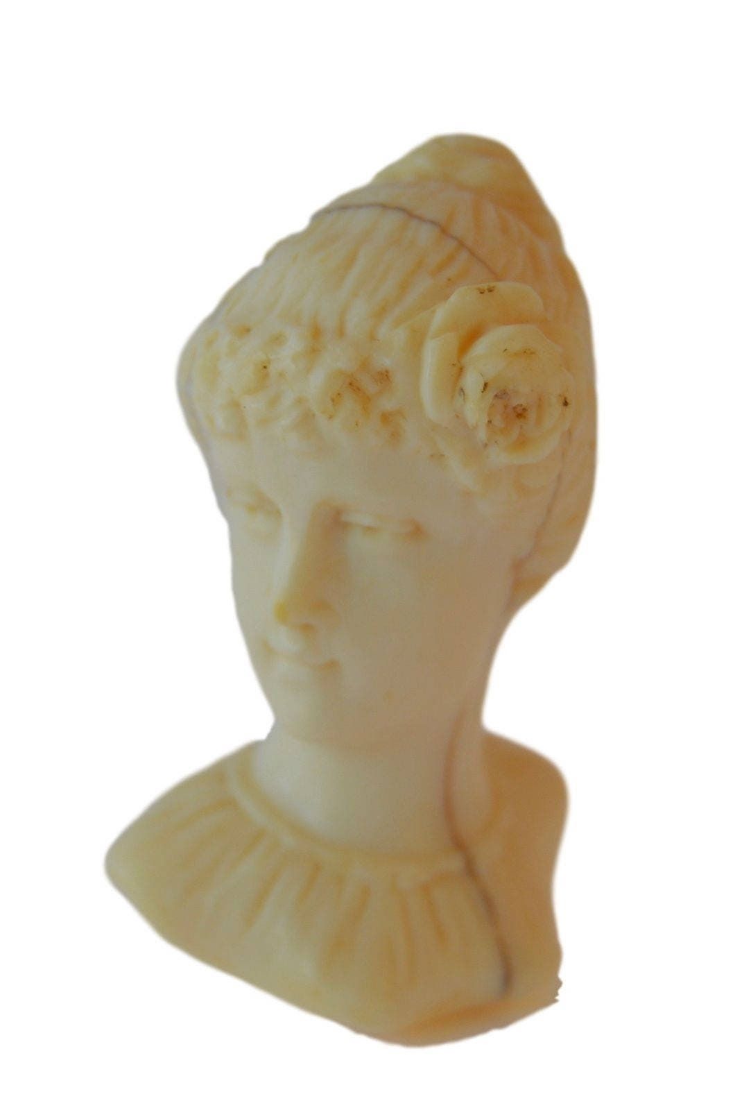 Antique French Hand Carved Wax Seal Sculpture Woman Bust