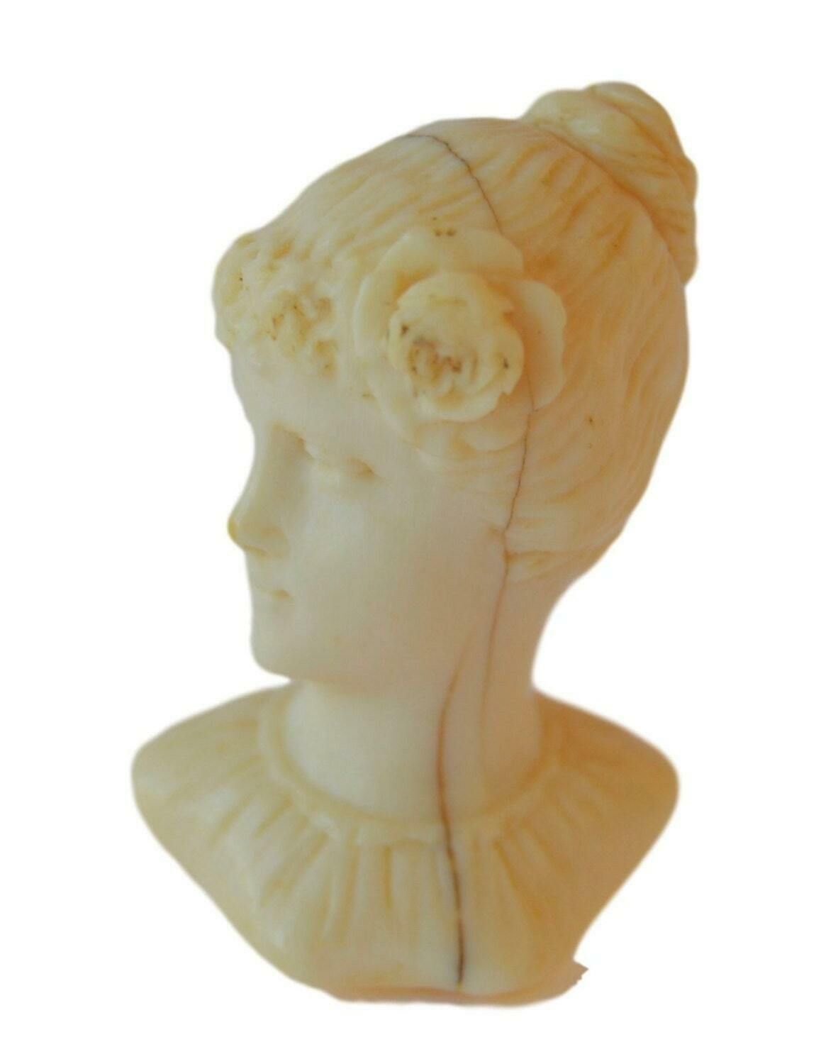Antique French Hand Carved Wax Seal Sculpture Woman Bust photo furniture