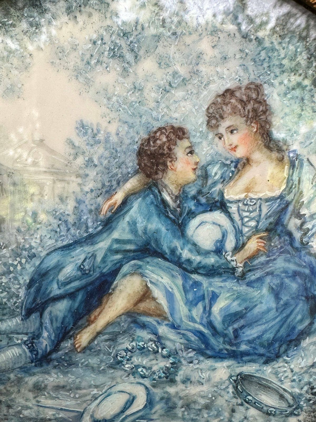 French Antique Miniature Painting Of A Romantic Scene Framed By M Marret photo Art