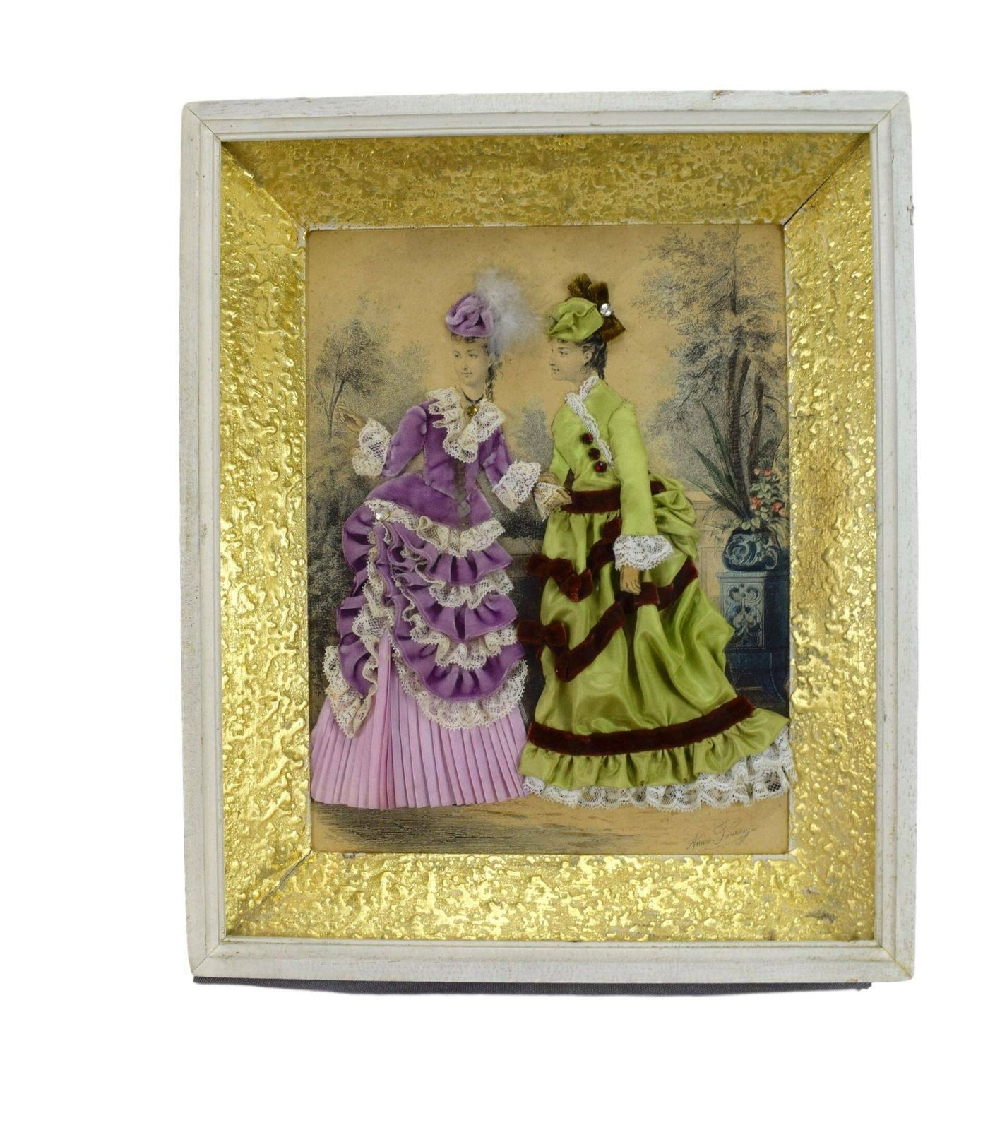 French Antique Framed Paris Fashion Engraving By Anaïs Toudouze