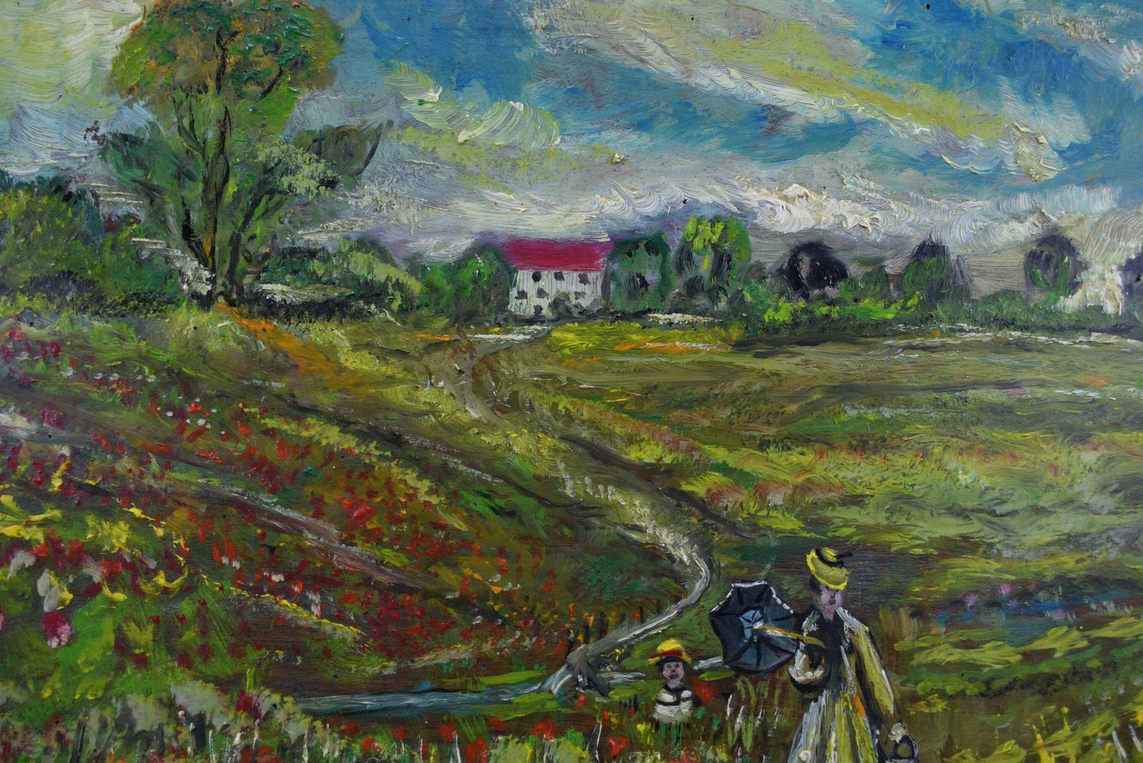 After Poppy Of Claude Monet French Antique Oil Painting On Panel Signed , Poppy Field photo furniture