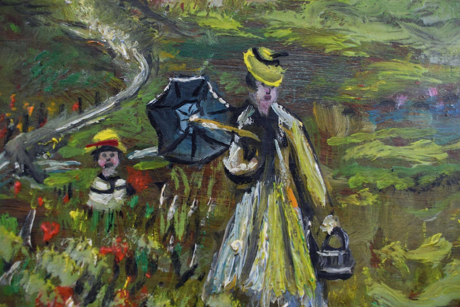 After Poppy Of Claude Monet French Antique Oil Painting On Panel Signed , Poppy Field photo for sale