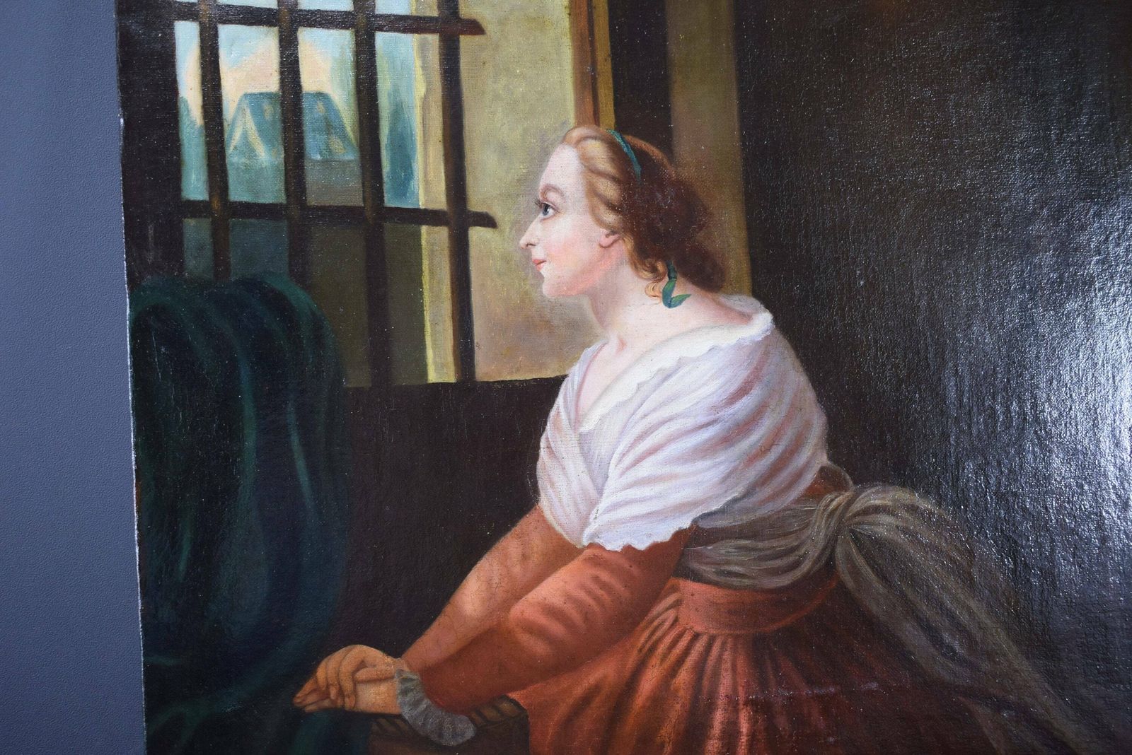 Antique French Oil Painting On Canvas Queen Mary Antoinette Signed 19th photo for sale
