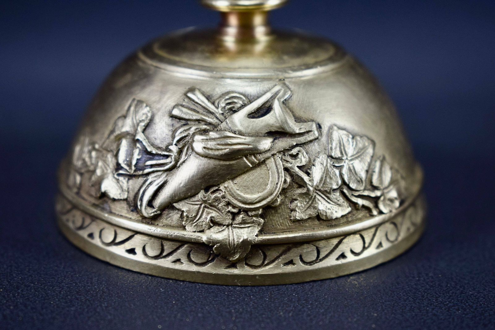 Vintage French Bronze Table Bell Cherubin Musician 19th photo Home Decor