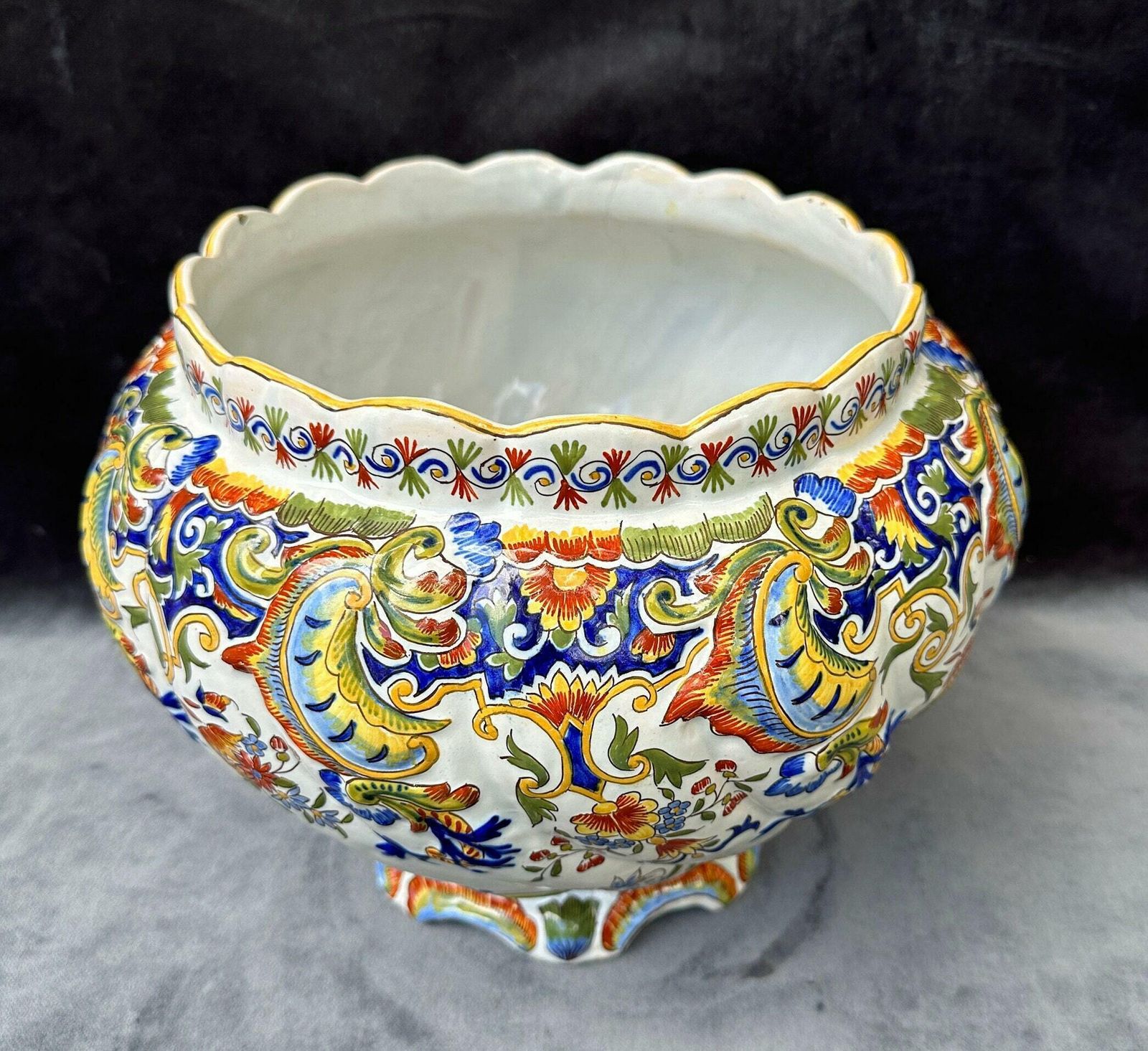 Large Desvres Fourmaintraux Antique French Cache Pot Planter Rouen Decor photo Home Decor